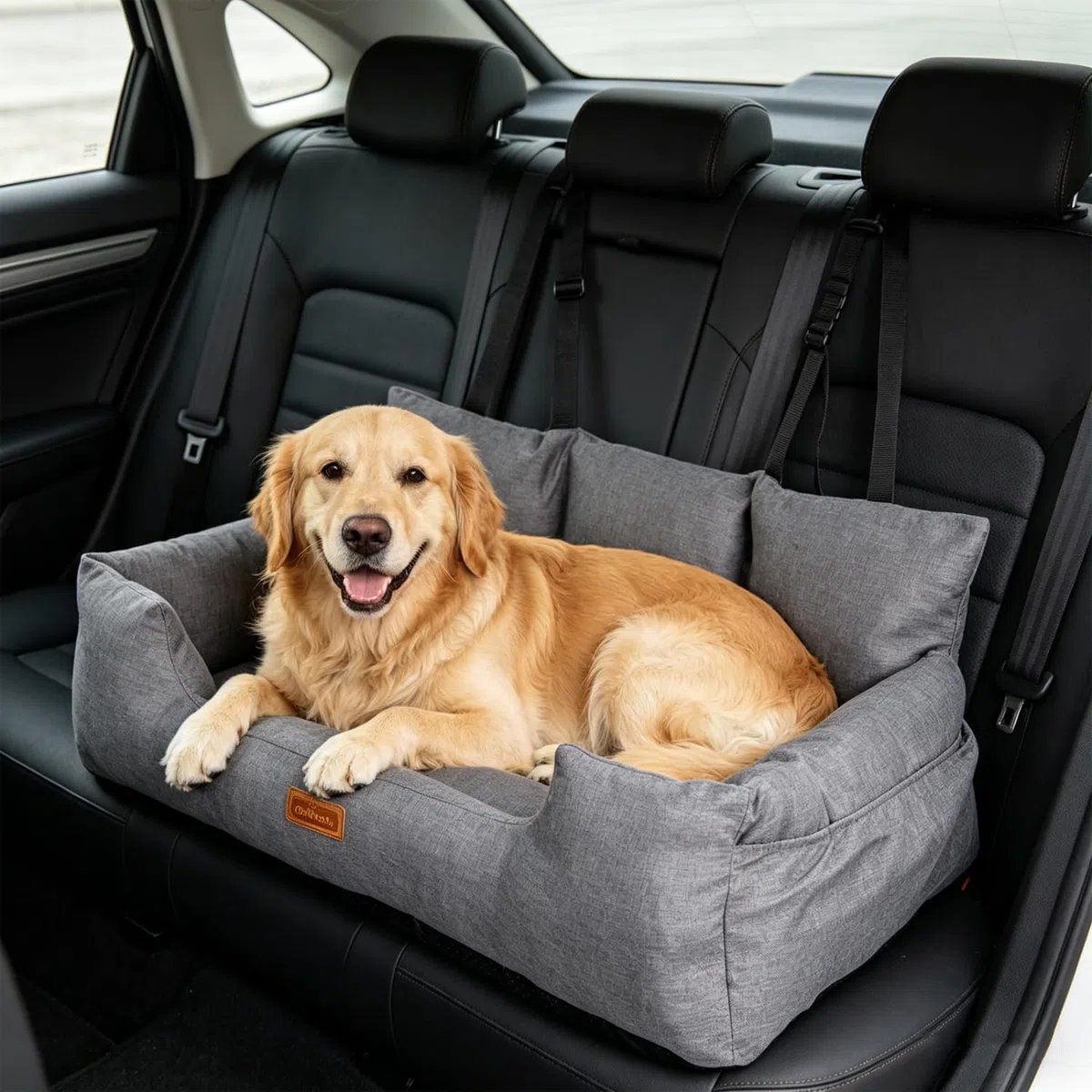 Nobleza Asiento de Coche para Perros Medianos a Grandes, Cinturón de Seguridad Estable,Bolsillos de Almacenamiento, Adecuado para Perros Medianos y Grandes, L92*W50*H40cm, Gris