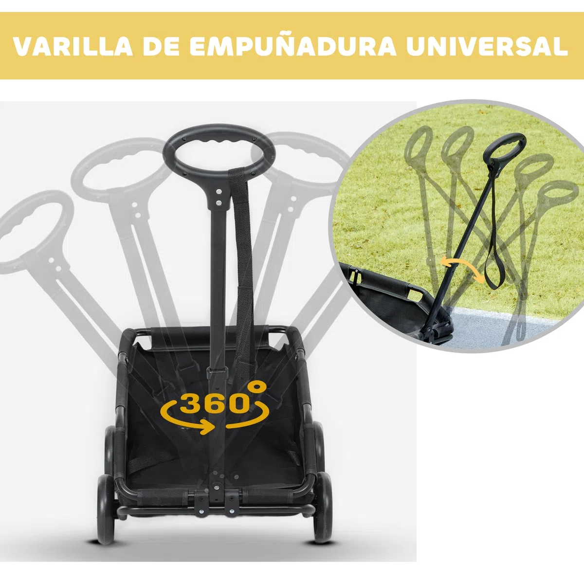 PawHut Carrito para Perros Plegable Cochecito para Mascotas Carrito para Perros Miniatura con Barra de Empuje Ajustable Diseño Abierto Cojín Bolsa de Almacenamiento y Ruedas 53x45x28 cm Negro
