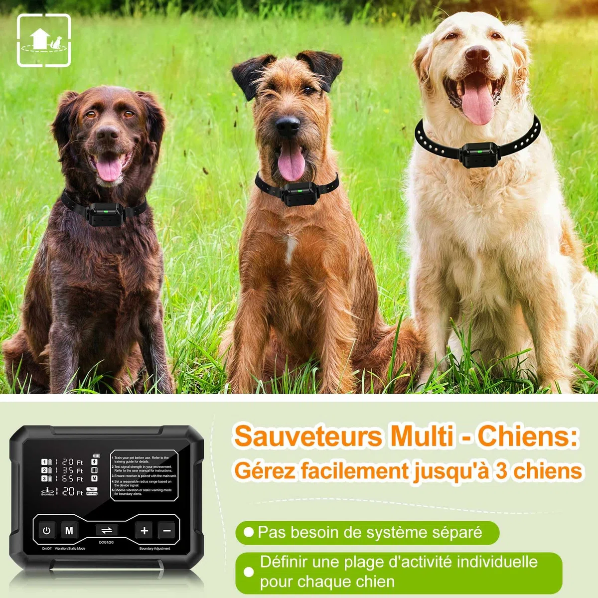 Sistema inalámbrico de valla para perros-Radar de alta precisión 120ft sistema eléctrico de valla para perros GPS-Monitoreo en tiempo real al aire libre, perros medianos y grandes 9-26in(3 canales)