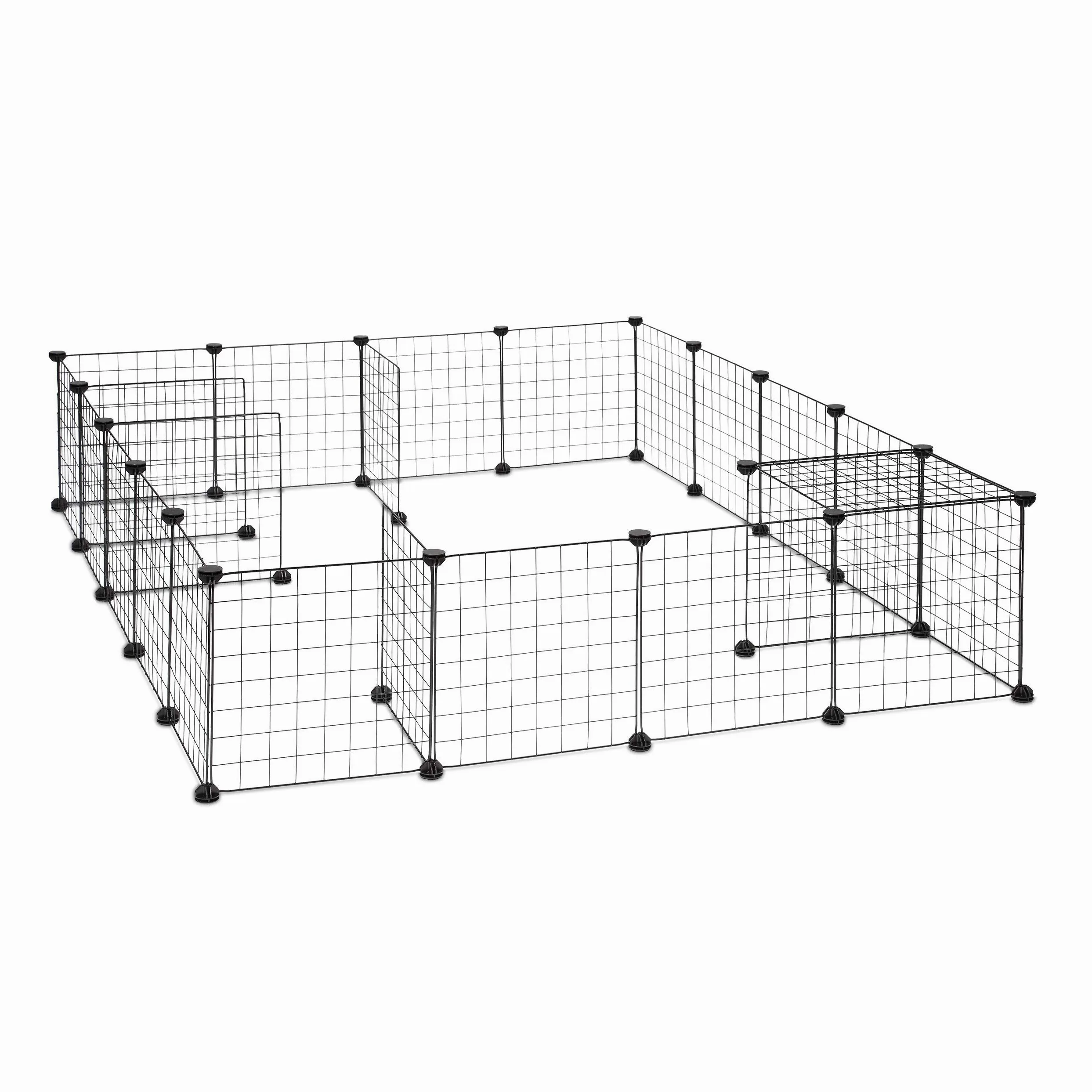 Relaxdays Parque Mascotas Ampliable para Conejos, Cobayas y Cachorros, Metal y Plástico, Negro, 72 x 110 x 110 cm