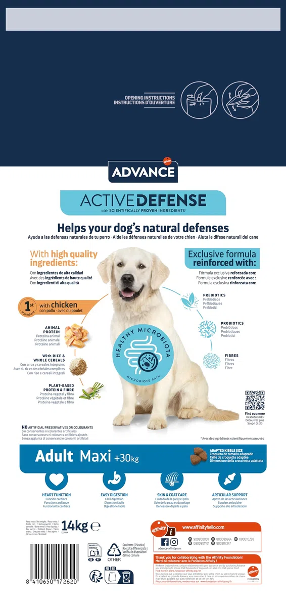 Advance Maxi Chicken, Pienso para Perros Adultos de Razas Grandes con Pollo, 14kg