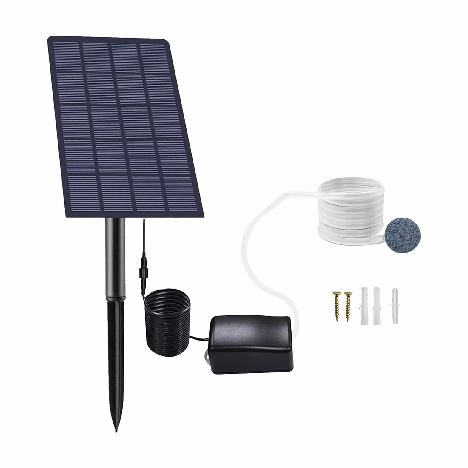 Andoer Solar Powered Pond Oxygenator Air Pump, Plug-in Solar Pond Aerator Aquarium Oxygen Aerator with Pipe Air Bubble Stones for Garden Fish Tank Outdoor Pool Pond