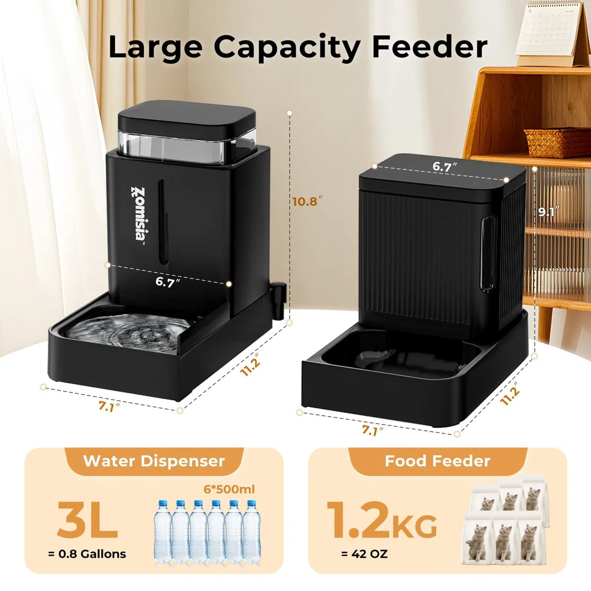 ZOMISIA Comedero por Gravedad para Gatos y Dispensador de Agua, 2 en 1 Alimentador Automático para Gatos con Rotación de 180 Grados, Paquete de 2 Alimentadores Automáticos de Gran Capacidad para
