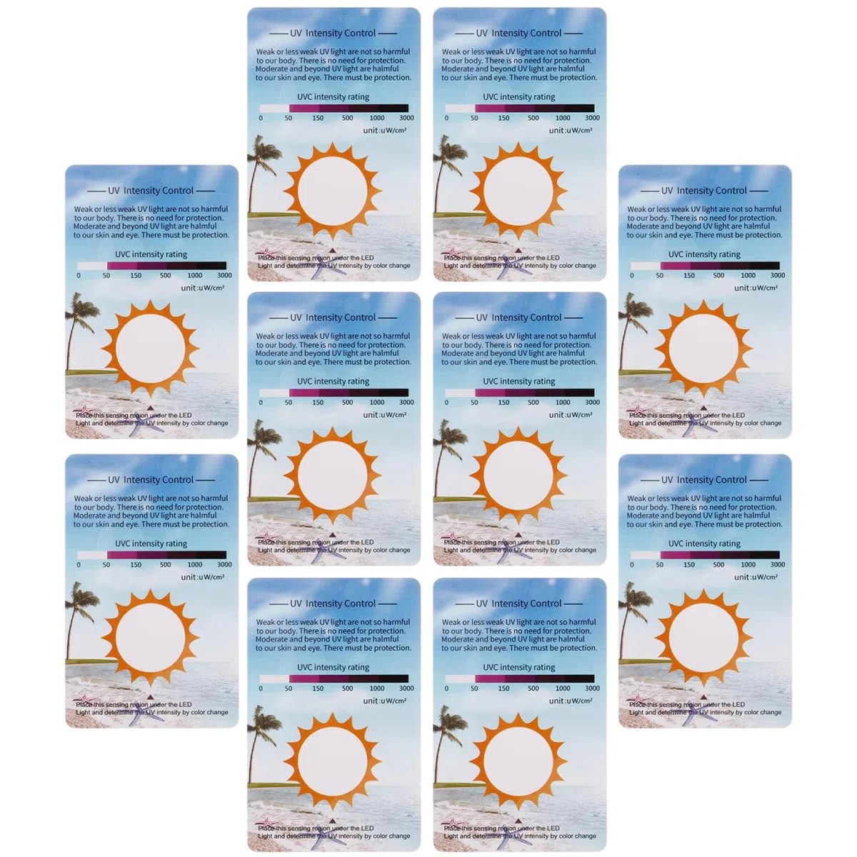 COLLBATH 10 Piezas Tarjeta Prueba UV Sensores Cambio de Color para Terrarios Reptiles Detectores Intensidad Luz Ultravioleta Monitoreo en Tanques de Cristal Incluye Escala de Referencia
