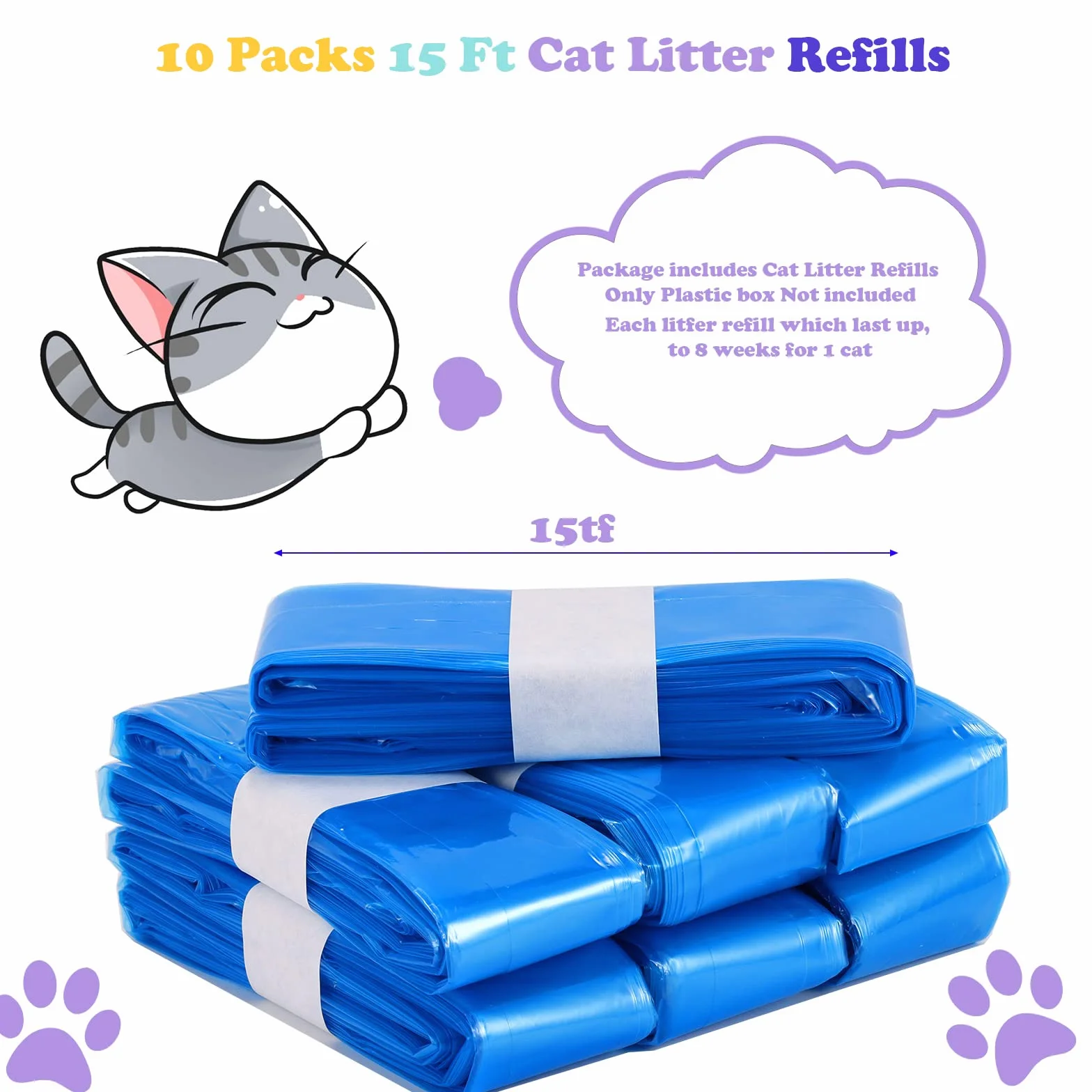 Bolsa de repuesto para arena para gatos, 10 unidades de repuesto para basura de gato Genie compatible con tu repuesto de arena Genie (no incluye cartucho) (azul, 4,5 m)
