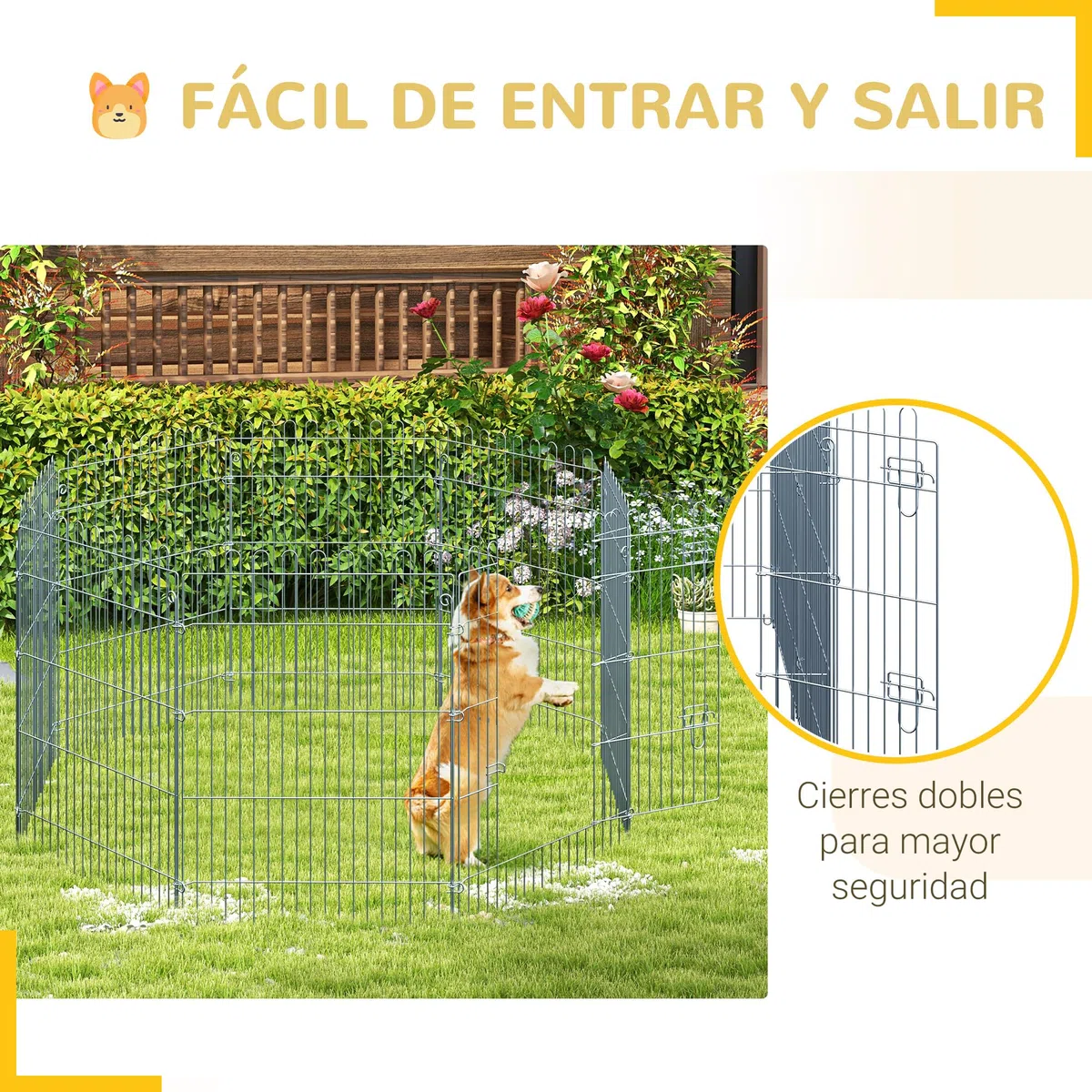 PawHut Parque para Mascotas Valla Corral 8 Vallas 63x76cm + Puerta Entrenamiento Perros