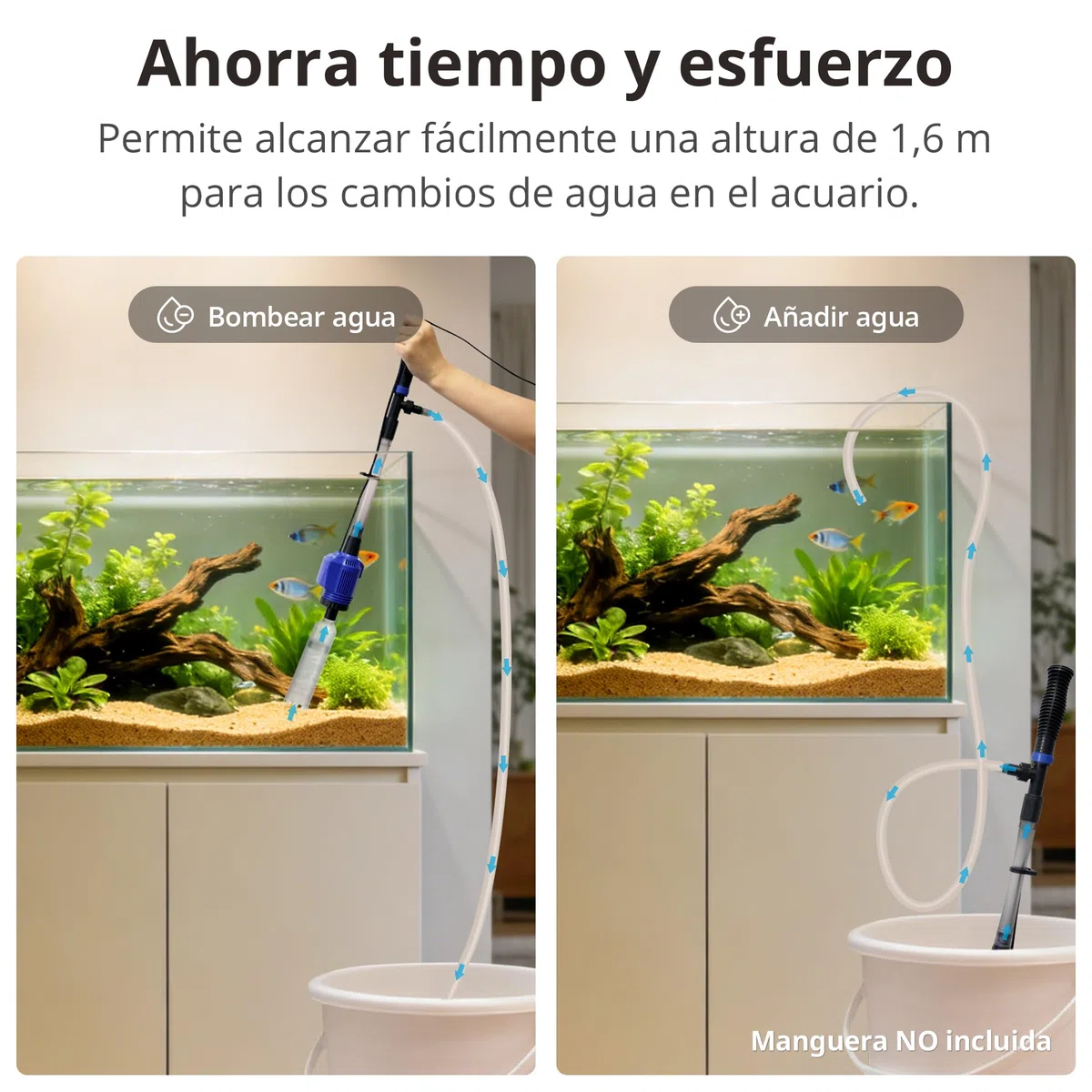 NICREW 3 en 1 Aspirador Automático para Acuario, Limpiador de Grava con Esponja de Filtro, Aspirador de Grava Eléctrica Adecuada para Acuarios Medianos y Grandes, 800 L/H, 16W