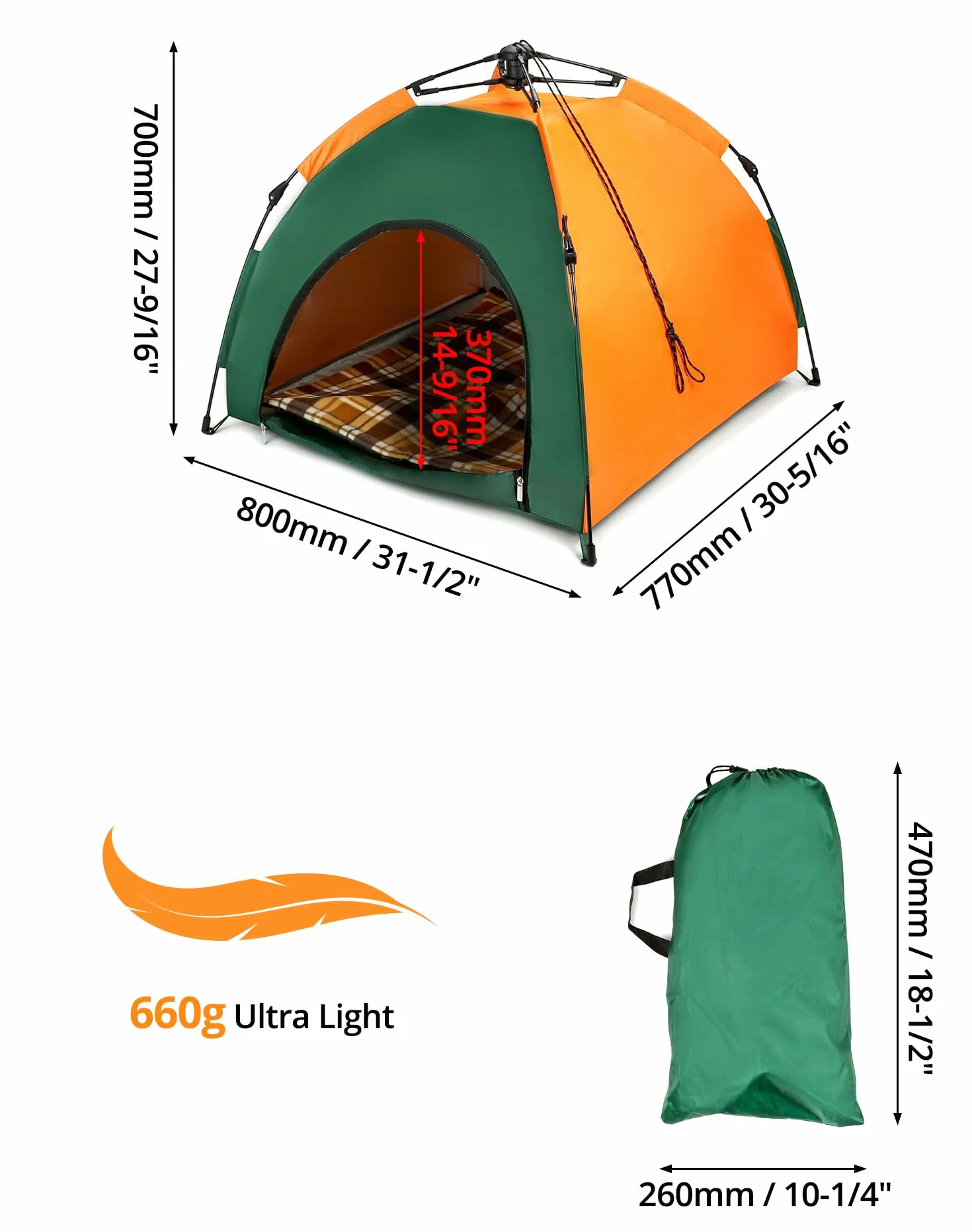 QWORK® Tienda de campaña Plegable para Perros (Uso Exterior) con cojín, Repelente al Agua, 80 x 77 x 70 cm, Altura de Entrada 37 cm, para Mascotas de tamaño pequeño a Mediano