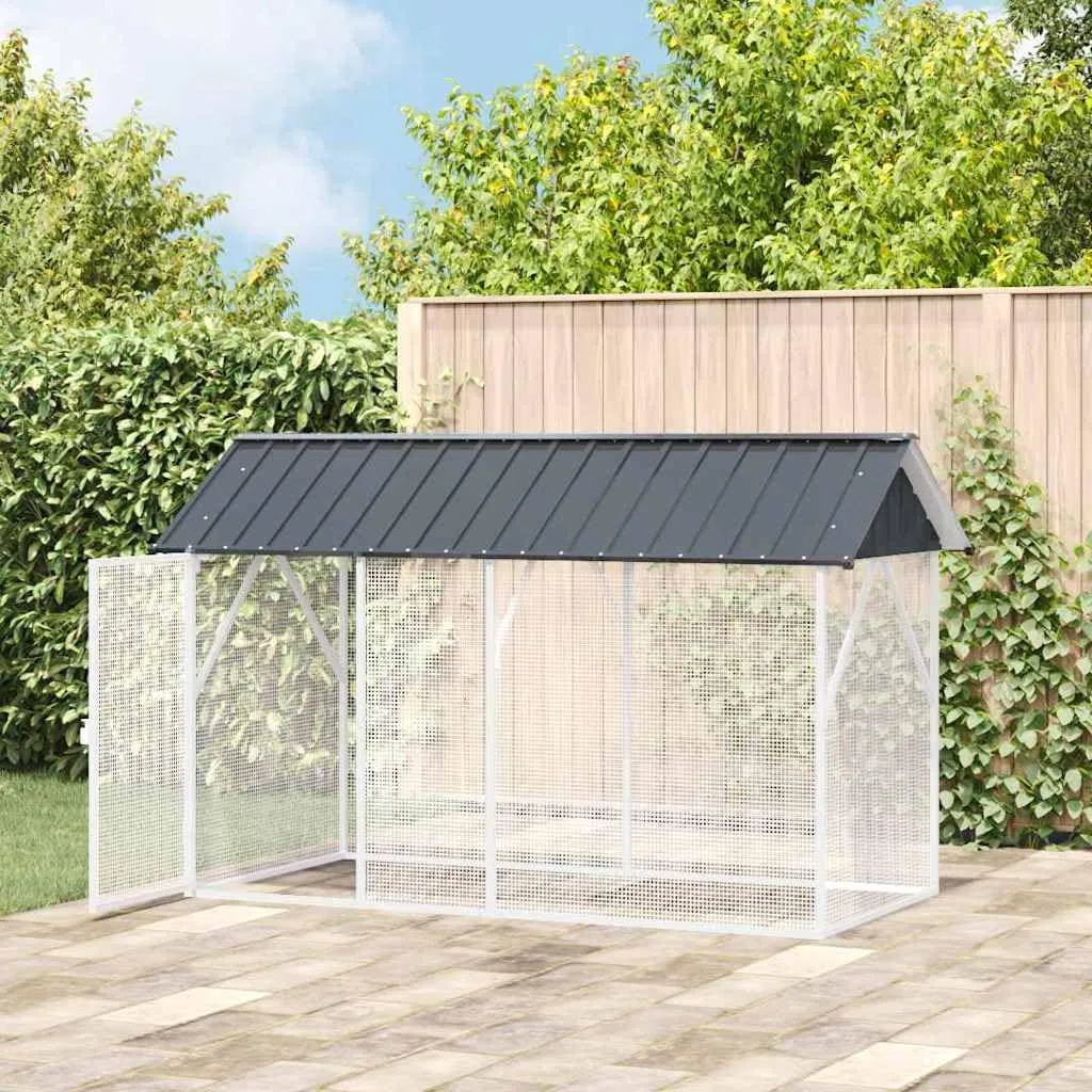 vidaXL Jaula para Aves Antracita 227 x 112 x 141 cm Acero Galvanizado, Refugio de Aves Moderno para jardín y terraza, Jaula Rectangular, hábitat Amplio, Zona Duradera