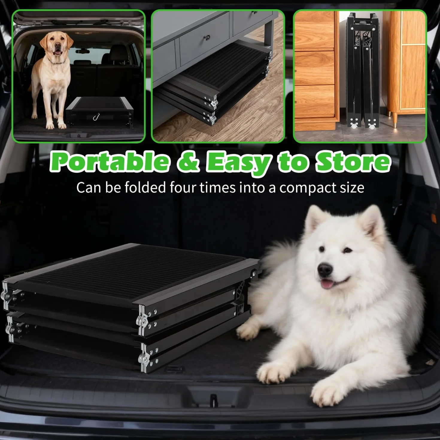 Nobleza - Rampa para Perros para Coche 170 cm, Rampa Plegable Cama para Mascotas de Metal con Alfombra Antideslizante para Perros Menos de 110kg, Escalera para Perros Medianos Grande