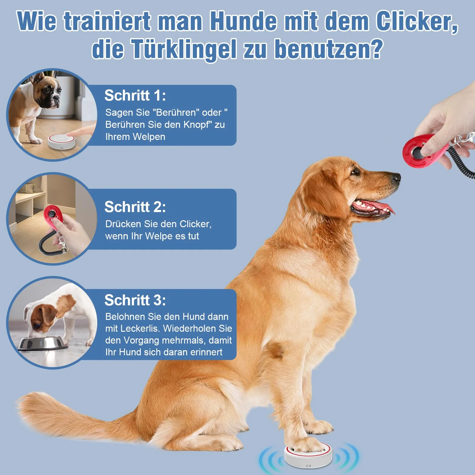 ChunHee Timbre inalámbrico para Perro/Entrenamiento Mascotas/Timbre Inteligente Funciona a 500Pies con Botón Táctil Impermeable IP55 52 Melodías 5 Niveles deVolumen Flash LED