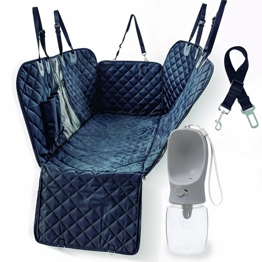 IWOTTO Funda Coche Perro | Protector Asiento Trasero y Maletero | Impermeable, Antideslizante y Ajustable | Pack Bebedero + Cinturón Seguridad | Fácil de Limpiar
