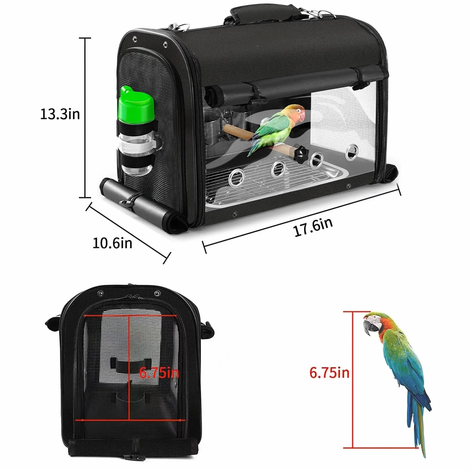 Bolsa de transporte para pájaros, jaula de viaje para pájaros con soporte, mochila ligera para loros, bolsa de viaje portátil para pájaros, jaula de viaje transparente transpirable para