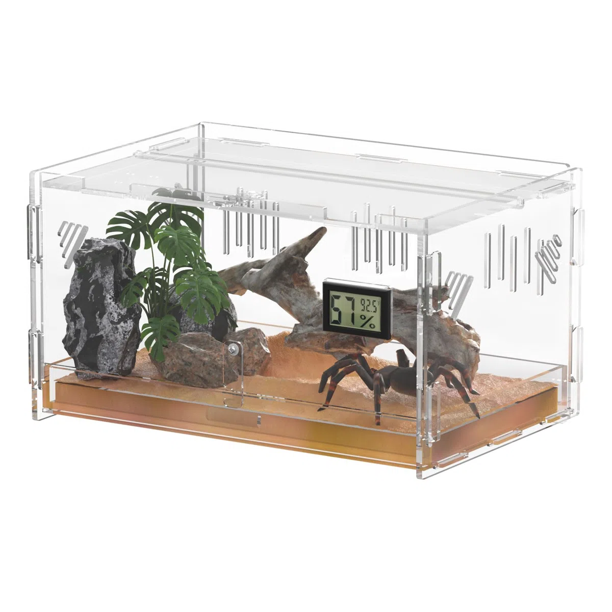 Terrario de Reptiles con Higrómetro de Temperatura, 40x25x18cm Caja de Reproducción, Tanque de Jaula para Insectos Pequeños en Casa y Oficina