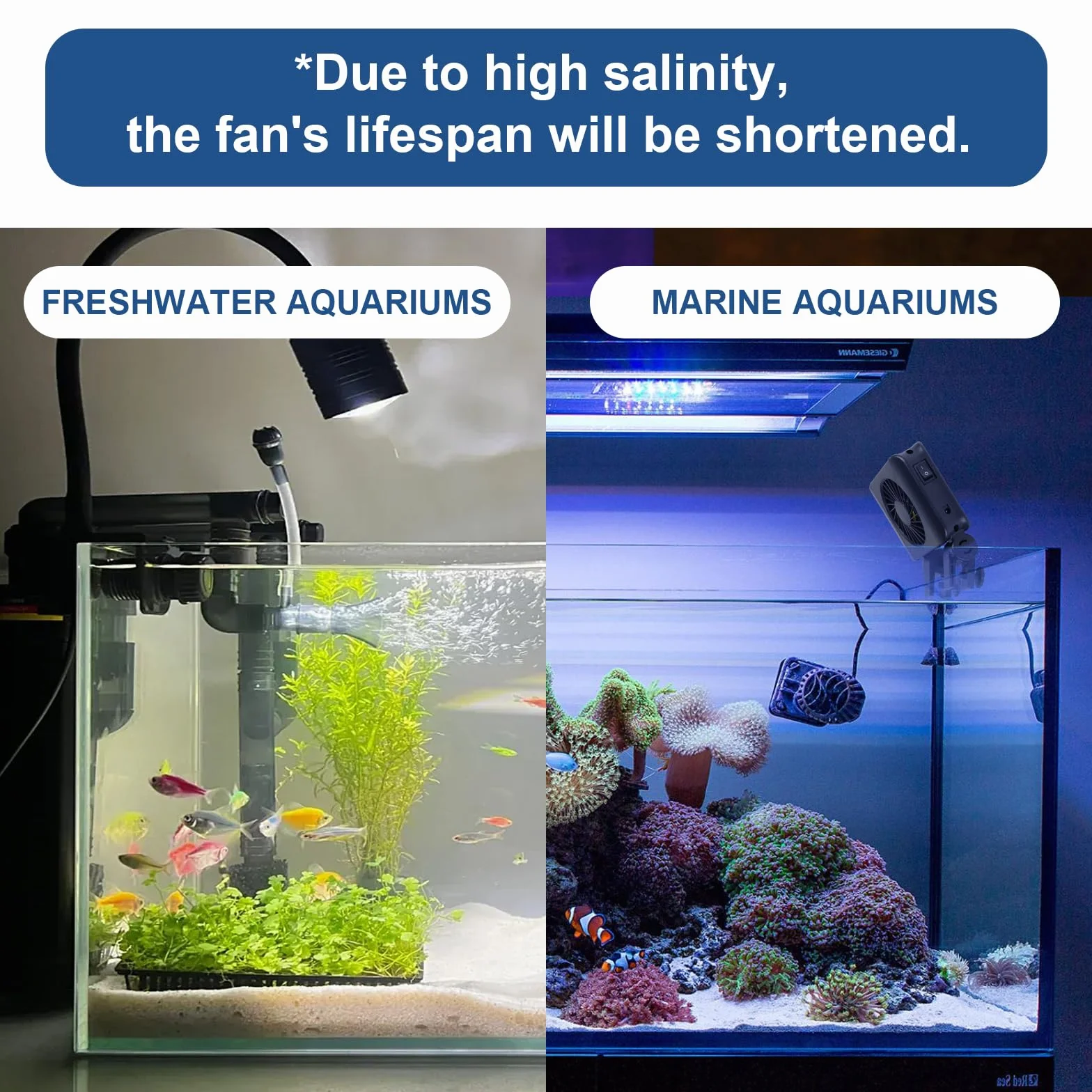 efuturetime Ventilador de Acuario, 6W, 5 Velocidades Ajustables, Bajo Ruido, Ventilador de Acuario de Pinza con Temporizador para Acuario de 50cm, 2 Ventilador