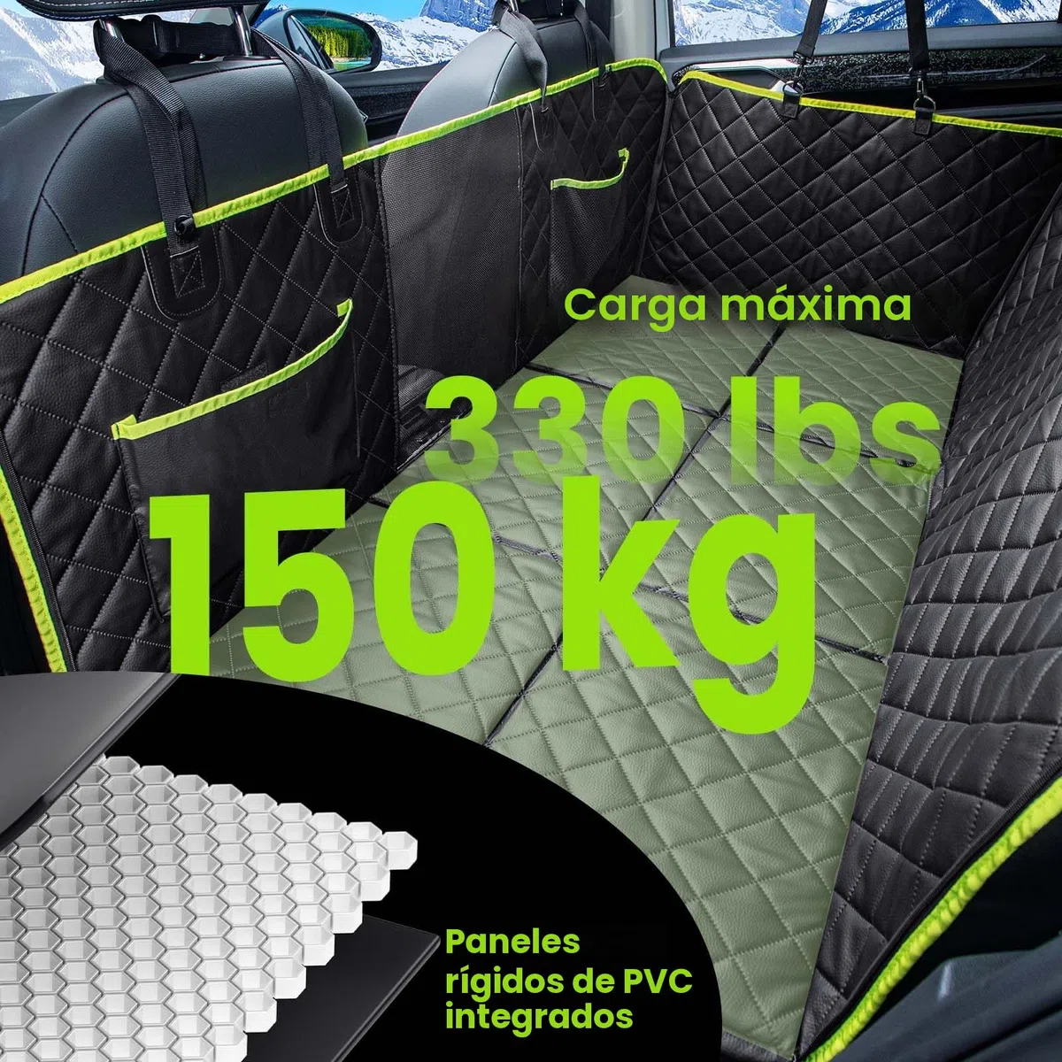 Pecute Funda Coche Perro con Fondo Duro para Asiento Trasero, Súper Impermeable, Fácil de Limpiar, Fácil de Guardar y Ahorra Espacio, Antirayaduras, Textura Sofá, hasta 150 kg