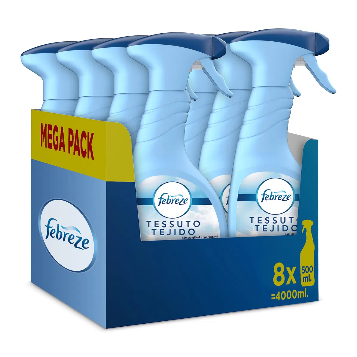 AMBIPUR Febreze Clasico Eliminador De Olores En Spray 8 x 500 ml, Neutralizador Olores, Elimina Malos el Ambiente o Tejidos, Fragancia Fresca