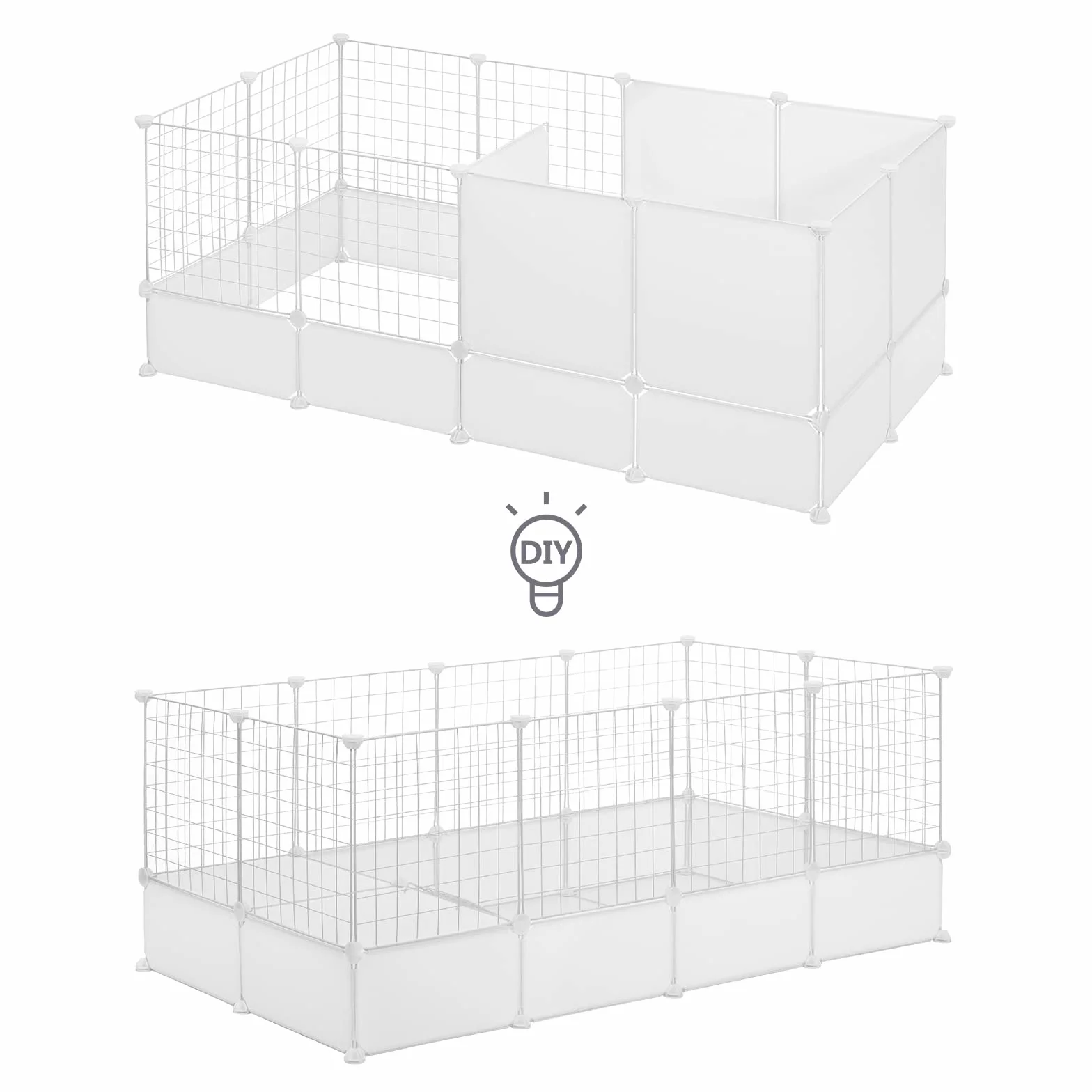 EUGAD Valla para Mascotas, Jaula Modular, Recinto Interior de Plástico con 35 Paneles, Jaula para Animales Pequeños, Personalizable Parque para Cobayas Conejos Chinchillas 142x71x53cm, Blanco