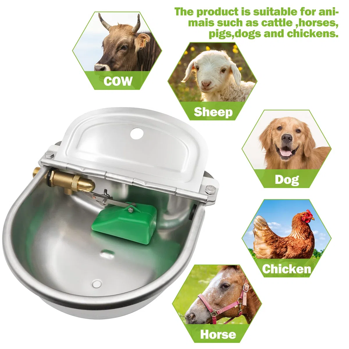 Bebedero para Caballos Automático de Acero Inoxidable, válvula de latón de 1/2 ",Cuenco para Beber con válvula de Flotador Ajustable para Caballo,Vaca, Cabra,Oveja Bebedero