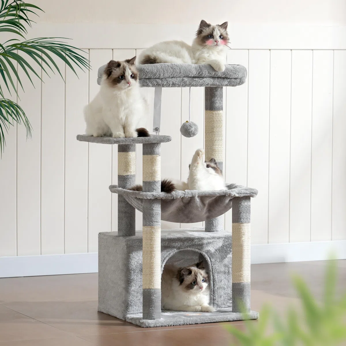 Heybly Árbol para Rascarse de Gatos, Árbol con Cesto Extra Grande y Suave, Cama Espaciosa y Lugar de Dormir Escondido, Gris Claro HCT008SW