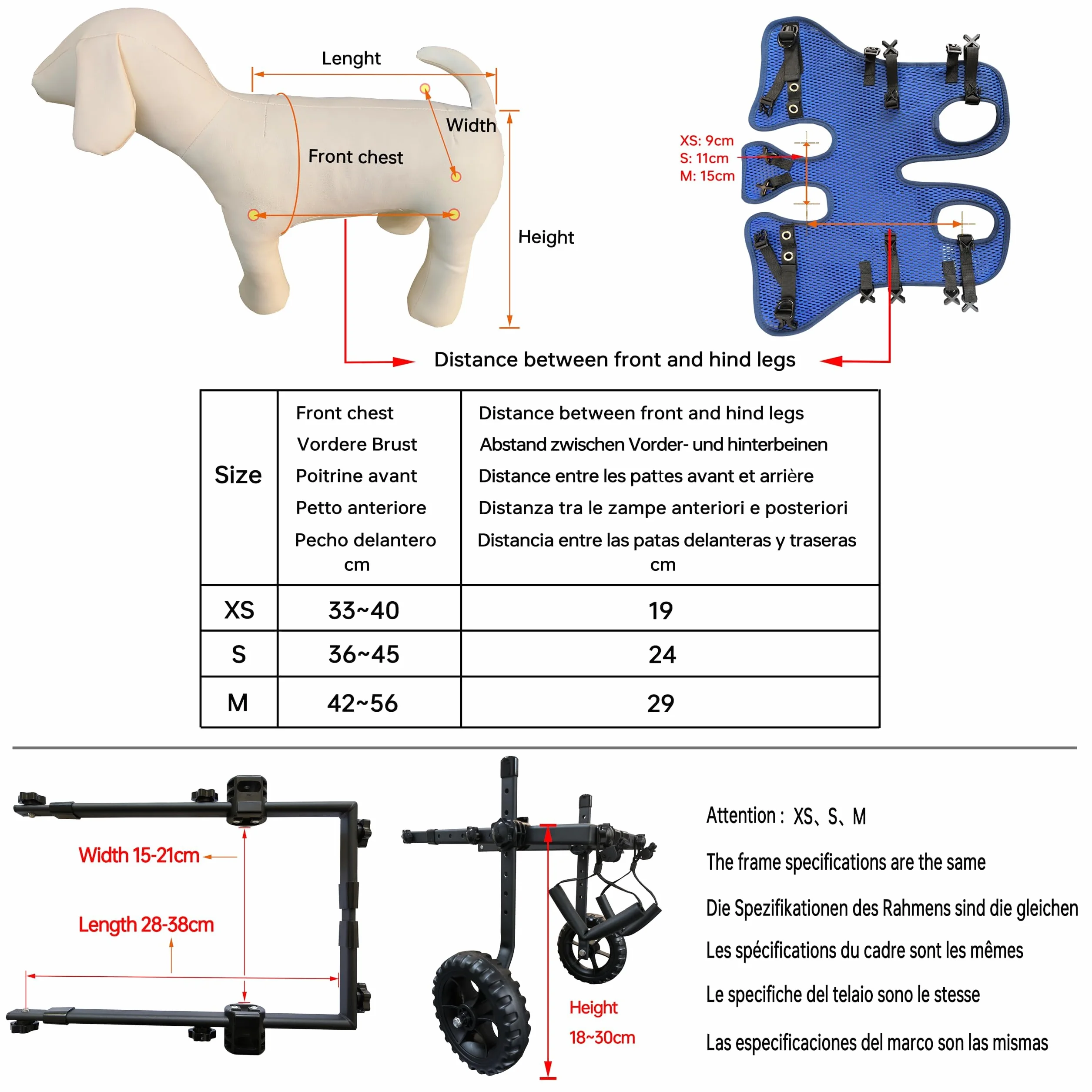 Silla de Ruedas Plegable Ajustable 2 Ruedas para Mascotas,Azul,XS | Rehabilitación de las extremidades traseras de mascotas,carrito para mascotas,soporte para las patas traseras,fácil montaje