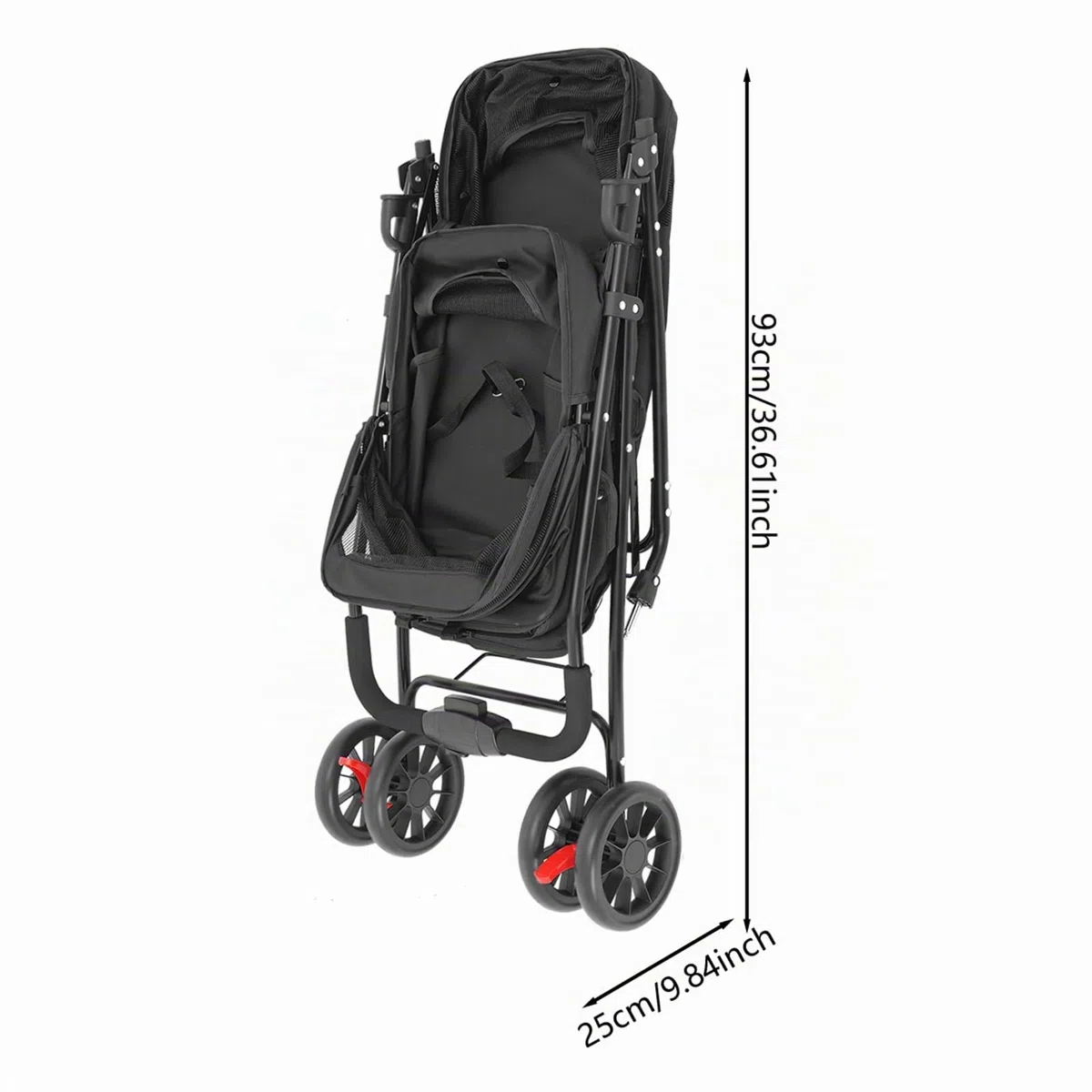 Carro de mascotas de 2 capas para perros y gatos, cochecito plegable de doble cubierta con ventana de malla, freno y bolsa de almacenamiento, estructura estable de acero de carbono, con capacidad de