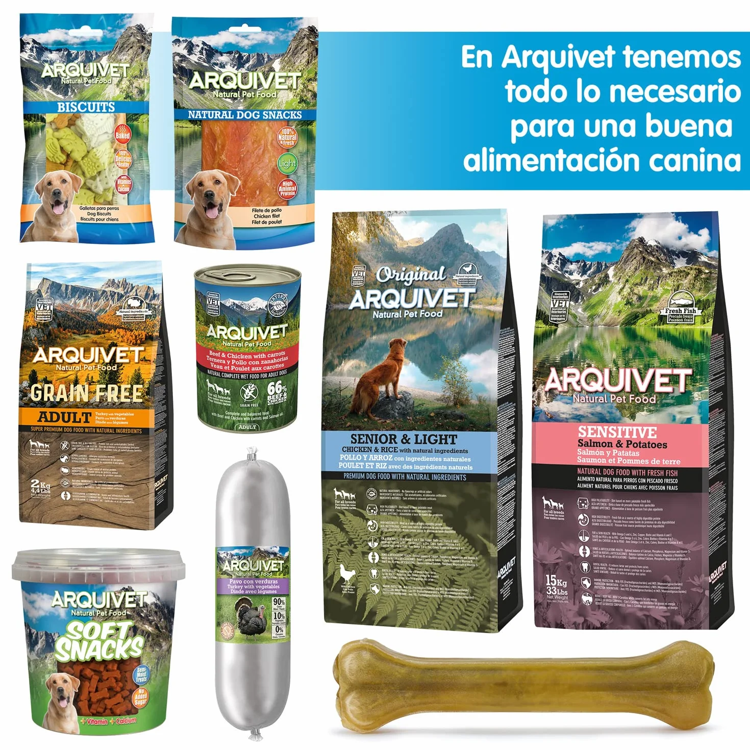 ARQUIVET Huesitos de jamón Serrano 3 Unidades - Snack de Cerdo 100% Natural para Perros - Hueso masticable - Chuches, golosinas, premios, recompensas - Mordedor Natural para Perros