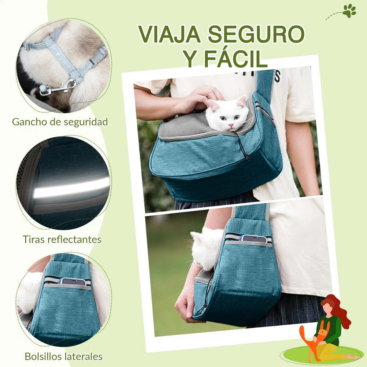 ALLSOPETS Bolsa Bandolera para Perros Pequeños y Gatos – Sling Transpirable para Cachorros con Correa Ajustable y Bolsillo Lateral, Transportín para Gatos de Viaje y Camping (Azul Cielo)
