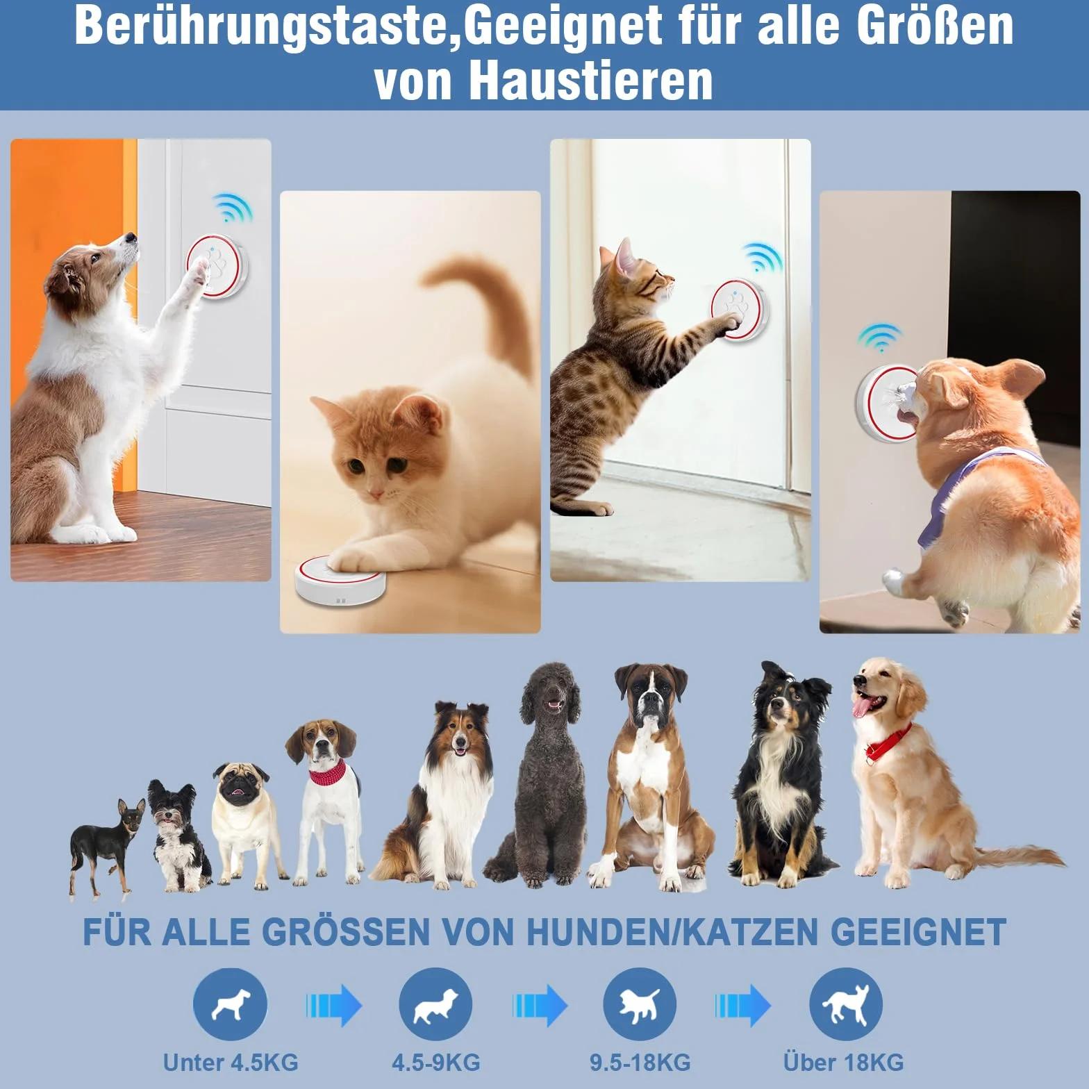 ChunHee Timbre inalámbrico para Perro/Entrenamiento Mascotas/Timbre Inteligente Funciona a 500Pies con Botón Táctil Impermeable IP55 52 Melodías 5 Niveles deVolumen Flash LED