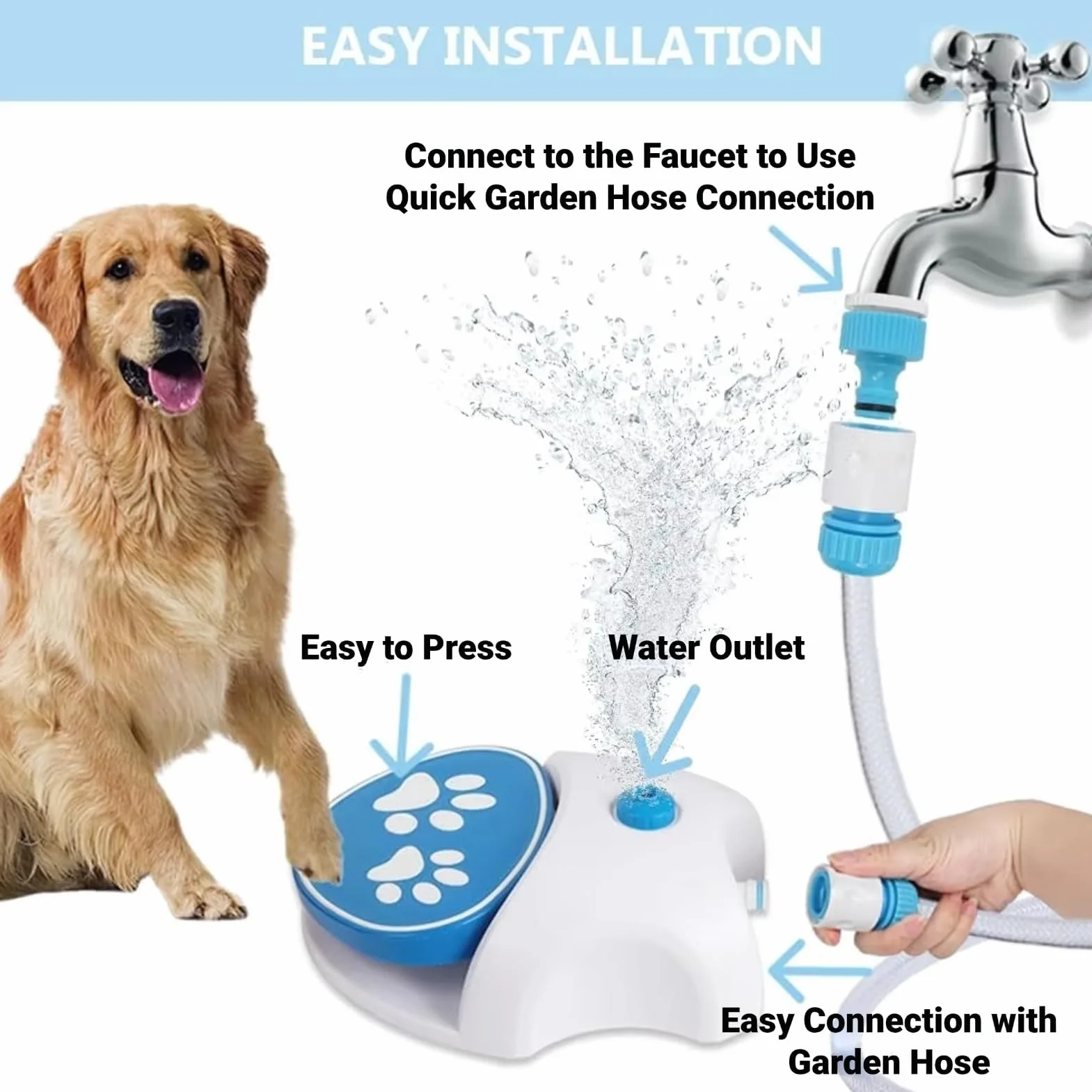 Fuente de Agua para Perros Al Aire Libre fuente de agua para perros de acero inoxidable Fuente de Agua para Perros a Presión Ajustable, Práctico Bebedero para Fountains