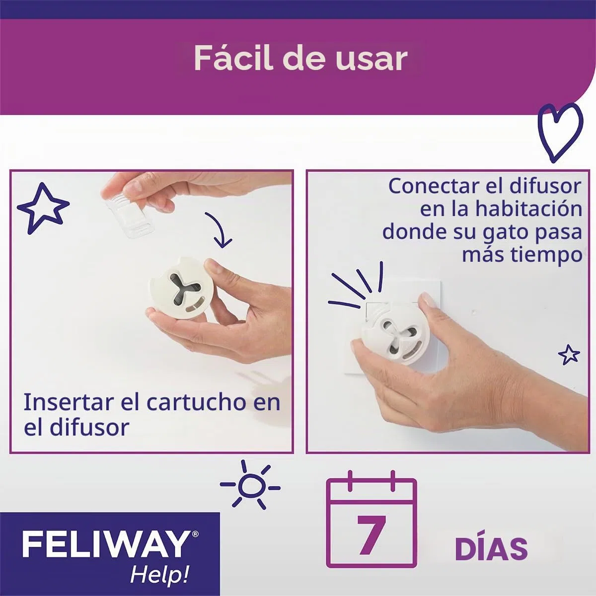 FELIWAY Help! 3X 7 Días - 3 Cartuchos para Difusor de Feromonas Tranquilizantes para Gatos (3X 340 MG) - Ayuda a Tranquilizar a Su Gato en el Día a Día o Durante Eventos Estresantes Ocasionales