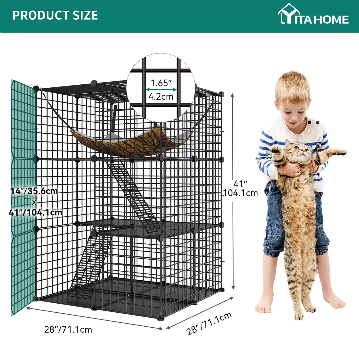 YITAHOME Jaula para Gatos de Interior, 3 Niveles, 3 Puertas, Negro, Jaula para Mascotas con Hamaca Extragrande