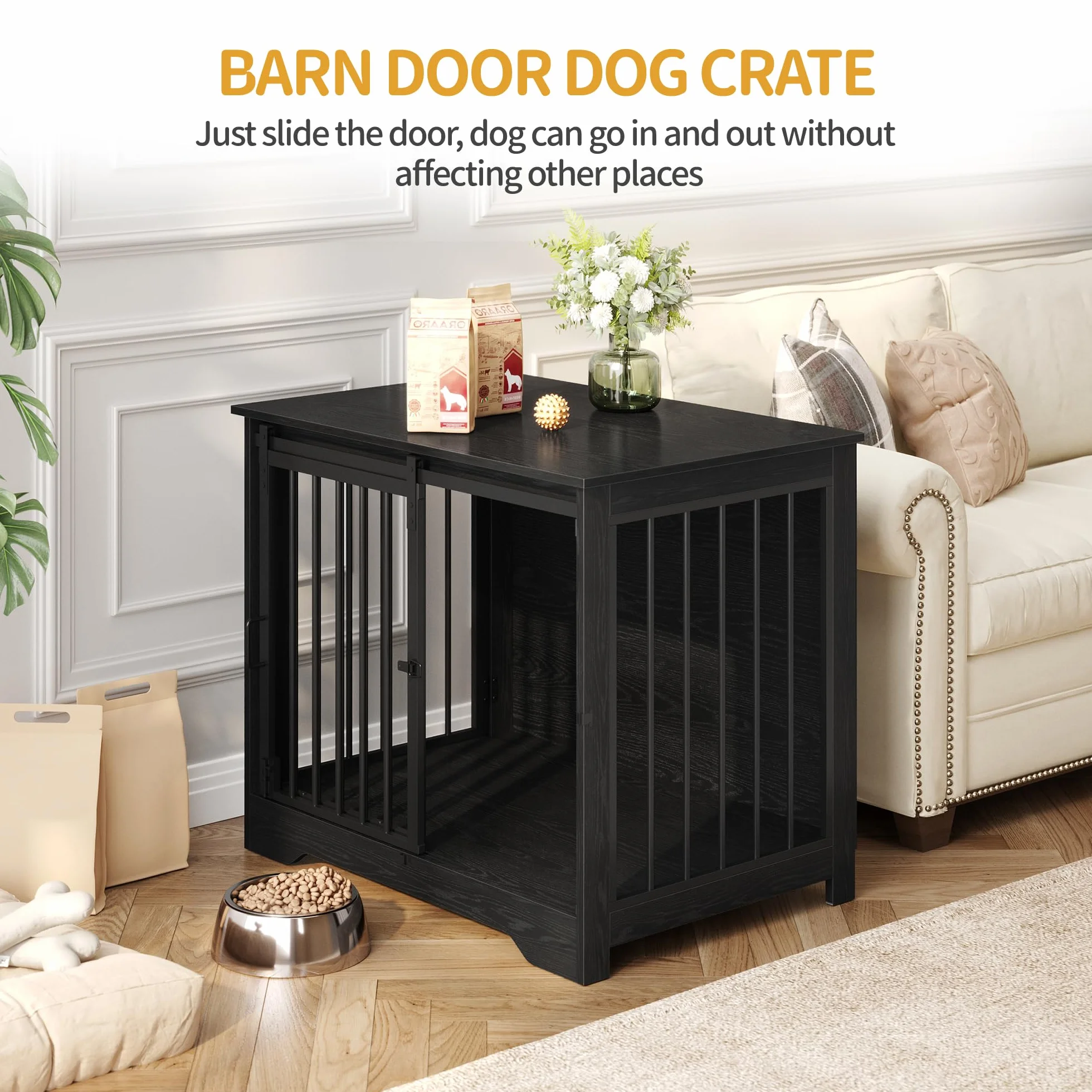 Hzuaneri 81cm Jaula para Perros, Mesa Auxiliar, casa Moderna para Perros, Jaula para Cachorros, dúplex para Animales, 2 Puertas, 55 x 81 x 67,5 cm, Negro DFC83604B