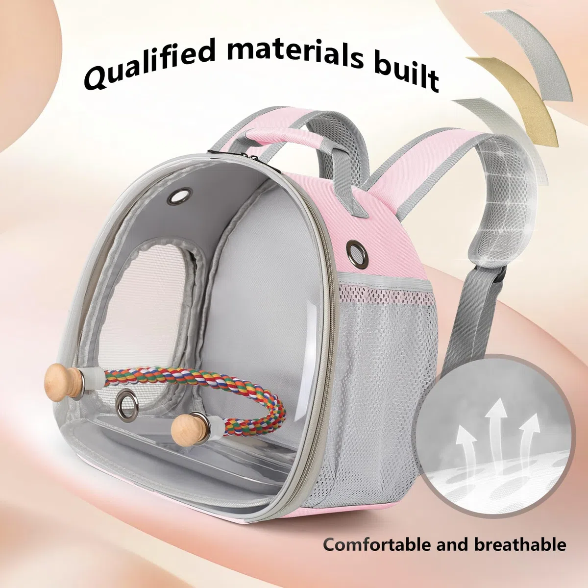Mochila de viaje para pájaros pequeños, mochila para transportar mochila con bandeja de metal, soporte para periquitos, cacatúas, periquitos, veterinarios, bolsa de libros (rosa)