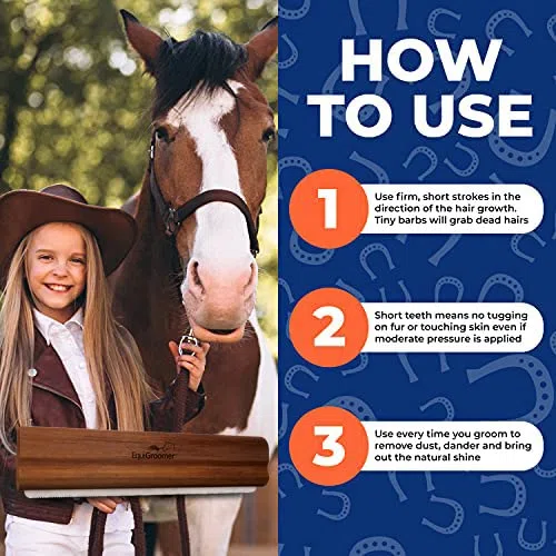 EquiGroomer - Cepillo para deshedding para caballos, Herramienta de deshedding para mascotas grandes, Peine elimina la suciedad suelta, el pelo y el pelo (Natural)
