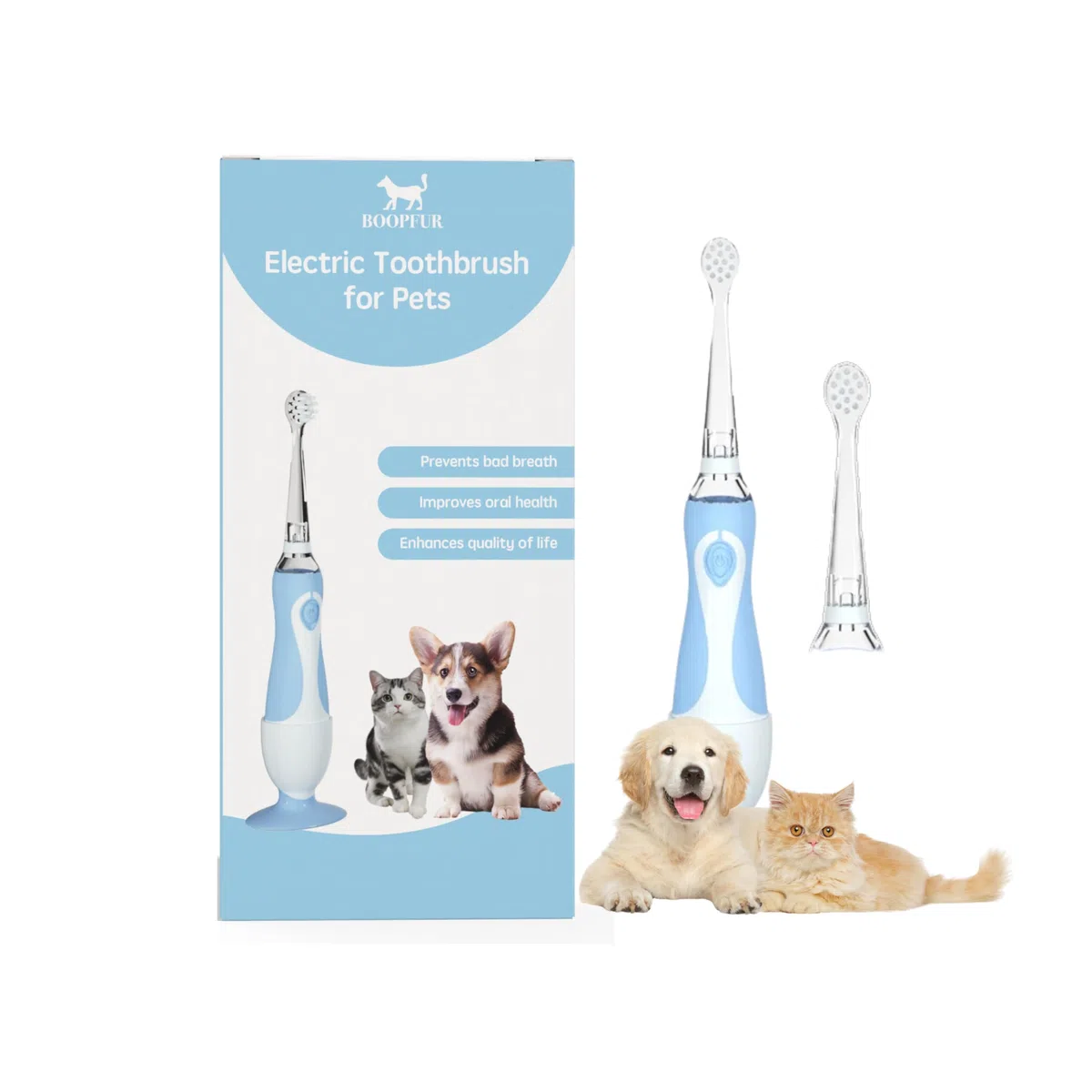 Cepillo de dientes eléctrico para mascotas, luz LED y cerdas suaves, para perros y gatos