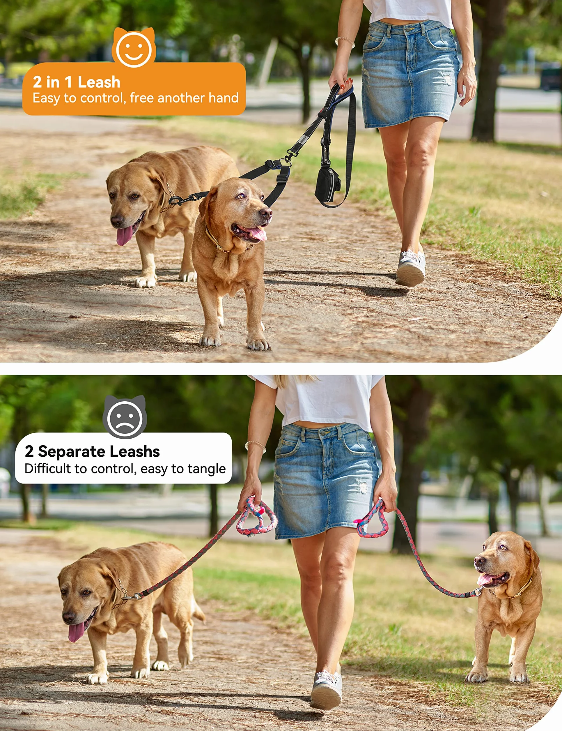 Correa Doble para Perro Manos Libres, YOUTHINK 360º Sin Enredos, Correa para Perro Mediana y Grande, Cinturón Ajustable, Correa Retráctil Reflectante para Perro Doble para Entrenar(hasta 180KG)