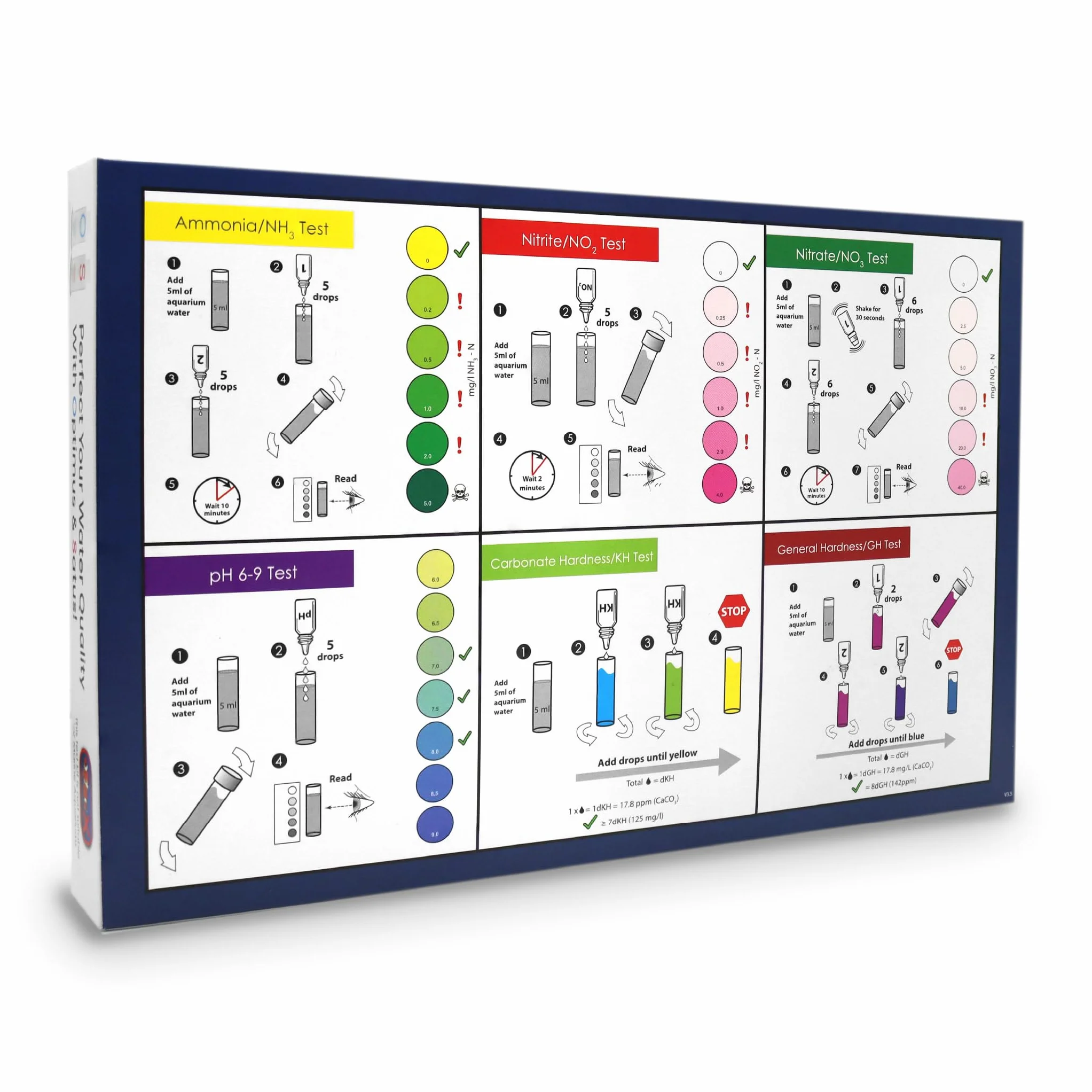 NT Labs Aquarium Lab Multi Test Kit – Test para Acuario de Agua Dulce 6 en 1 (Amoníaco, nitrito, nitrato, pH, GH, KH), hasta 200 Mediciones, Kit Líquido Profesional Alta Precisión