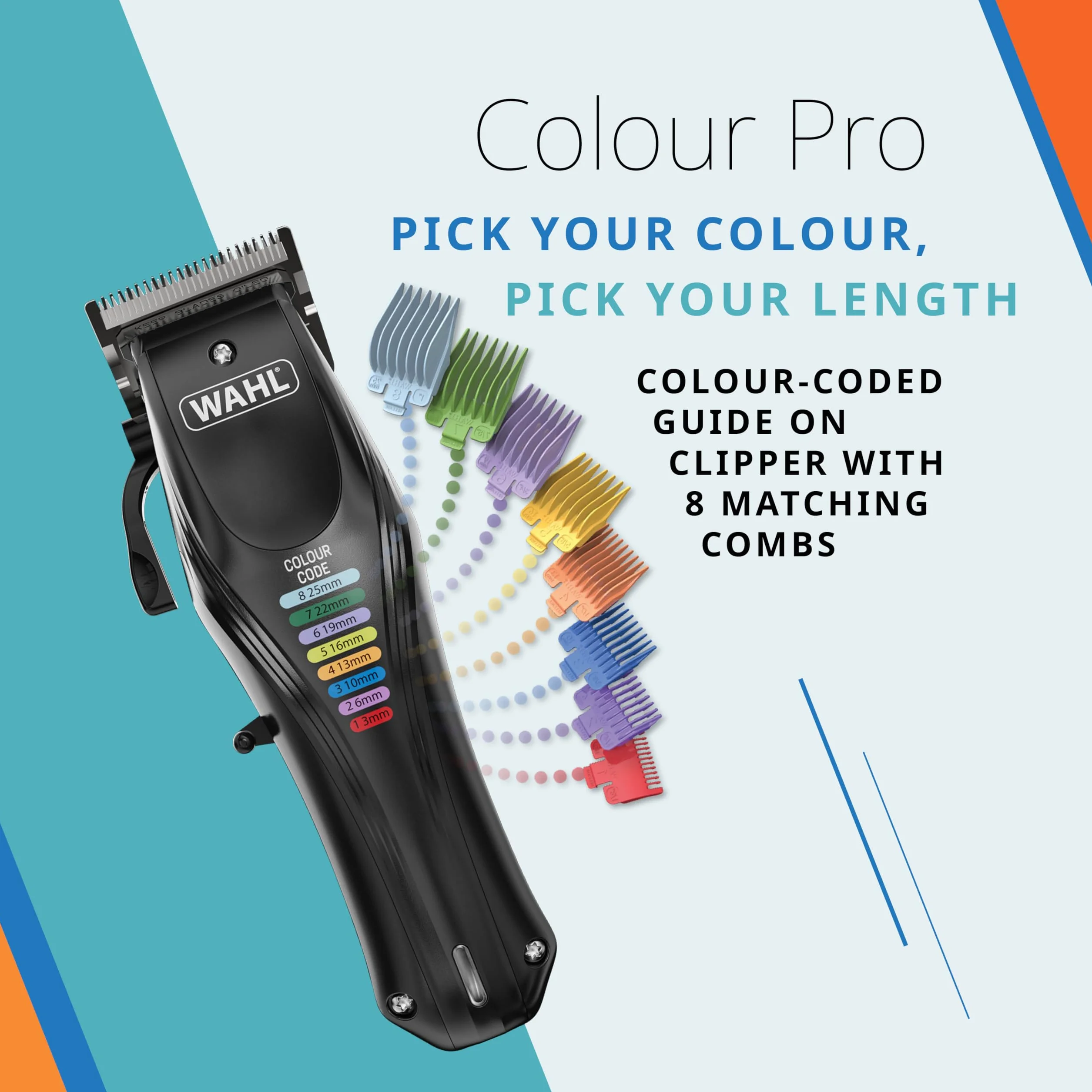 WAHL Colour Pro, cortapelo, Recargable para Mascotas, peines codificados, peluquería Canina Completa, bajo Nivel de Ruido, Cable/inalámbrico para Perros, Negro