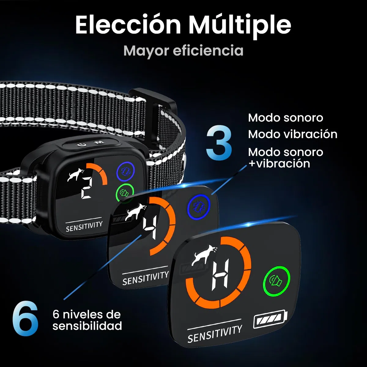 Kit de 2 Collares Antiladridos y Antiaullidos para Perros, Modos Sonido/Vibración/Vibración Fuerte, Detección Inteligente de Aullidos y Ladridos, Recargable, Impermeable IP67