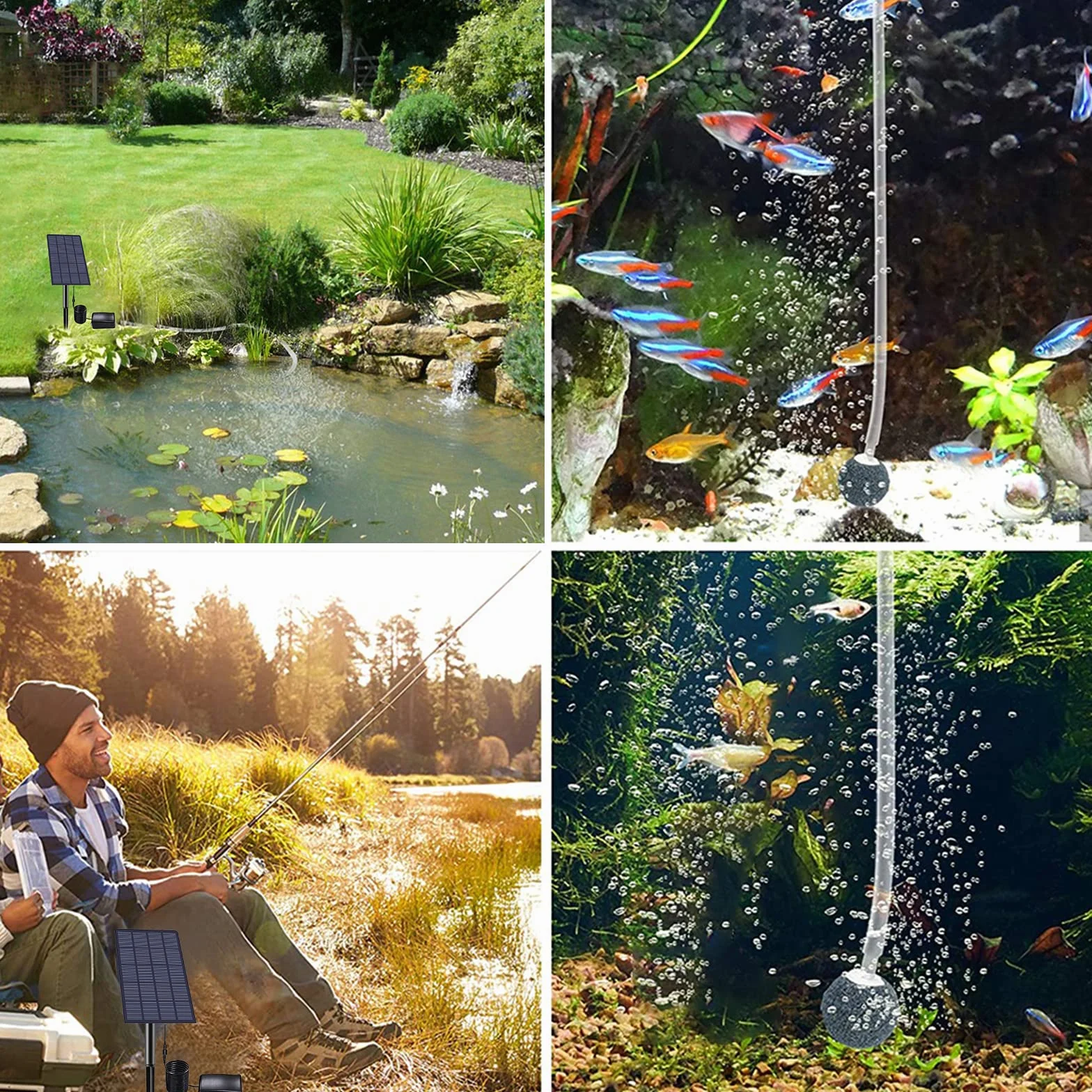 Andoer Solar Powered Pond Oxygenator Air Pump, Plug-in Solar Pond Aerator Aquarium Oxygen Aerator with Pipe Air Bubble Stones for Garden Fish Tank Outdoor Pool Pond