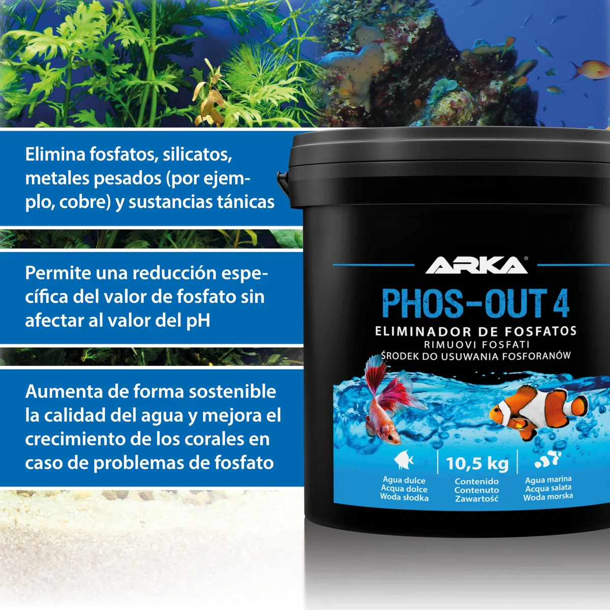 Removedor de fosfato Acuario – Microbe-Lift Phos-out 4 Granulado 5 L / 2,7 kg – Elimina fosfatos, silicatos y colorantes orgánicos – con Filtro Incluido – pH Neutro – Dulce y Marino – sin químicos