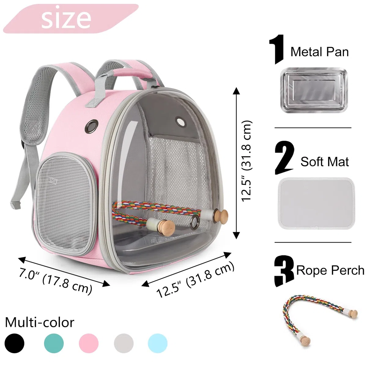Mochila de viaje para pájaros pequeños, mochila para transportar mochila con bandeja de metal, soporte para periquitos, cacatúas, periquitos, veterinarios, bolsa de libros (rosa)