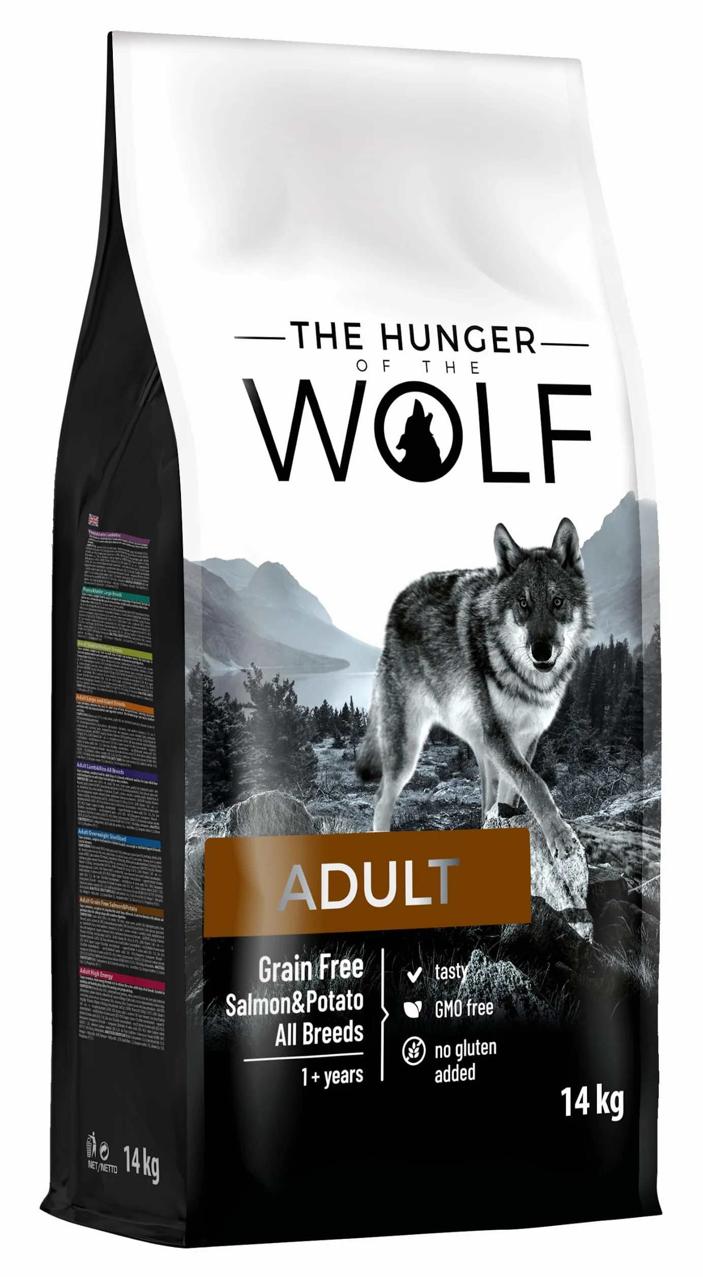 The Hunger of Wolf Alimento seco para perros adultos y perros alérgicos, fórmula delicada sin cereales con salmón y patatas- 14 kg