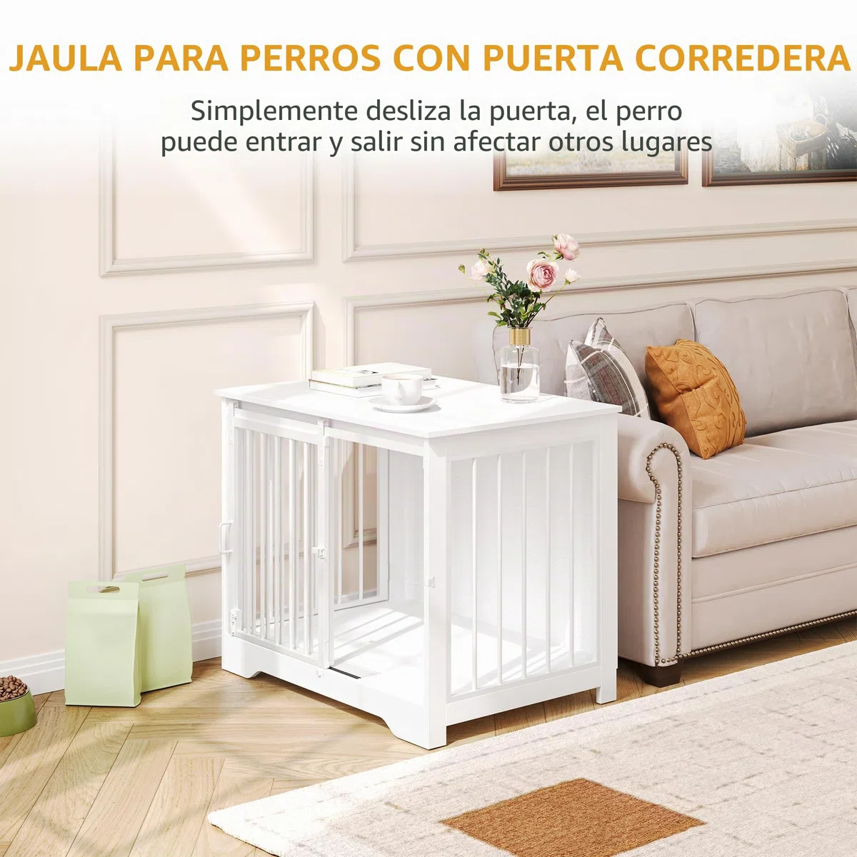 Hzuaneri 81cm Jaula para Perros, Mesa Auxiliar, casa Moderna para Perros, Jaula para Cachorros, dúplex para Animales, 2 Puertas, 55 x 81 x 67,5 cm, Blanco DFC83613W
