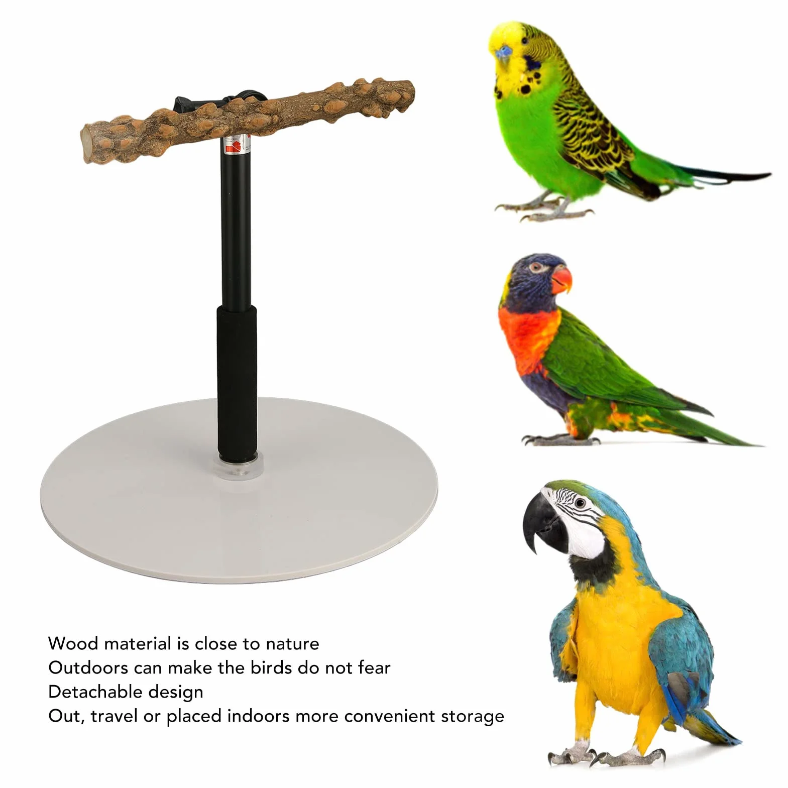 Percha de Madera para Pájaros, Altura Ajustable, Soporte Telescópico para Pájaros, Portátil, Desmontable, Loro, Soporte para Juegos, Percha, Gimnasio, Jaula para Pájaros, Accesorios, Resistente, Durad