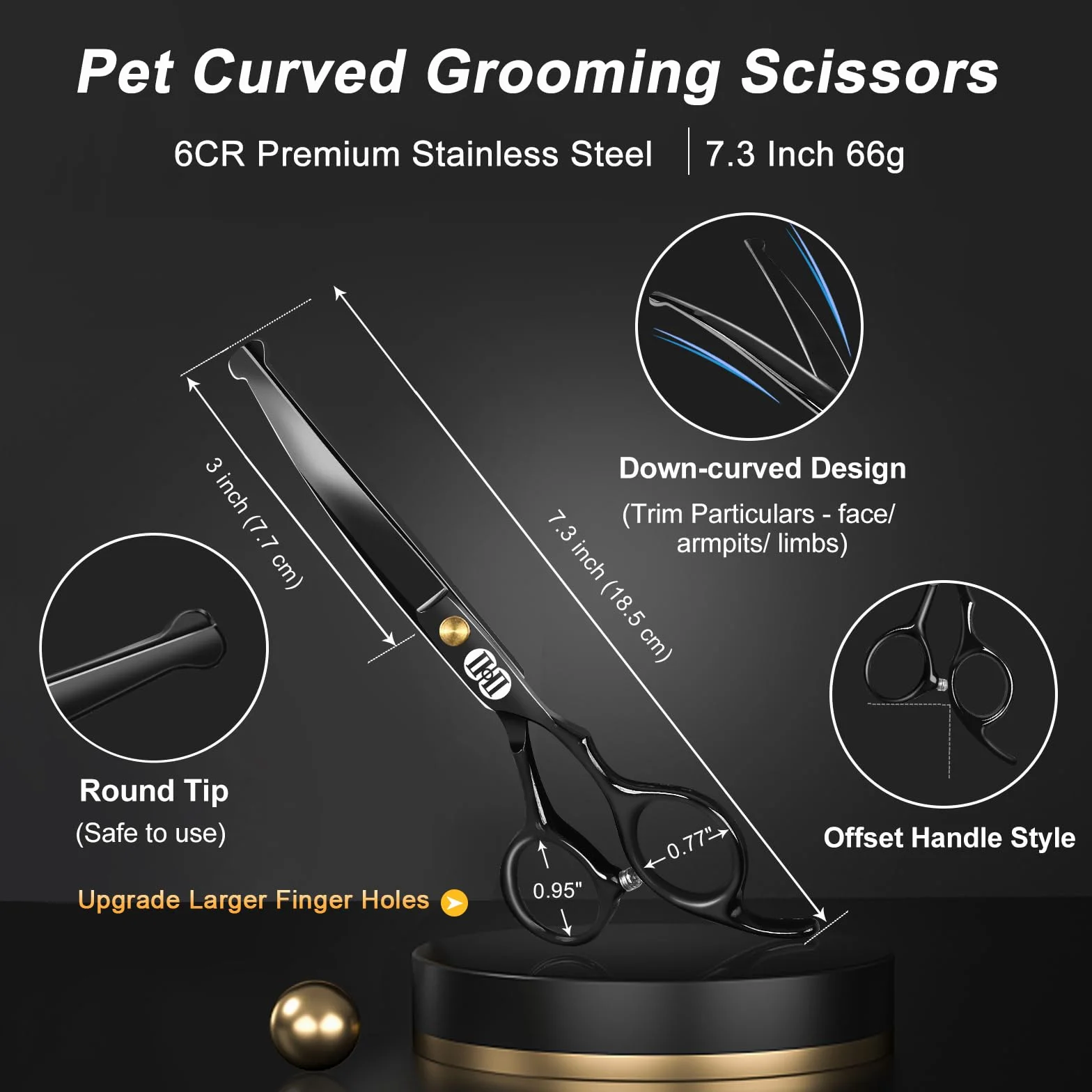 CIICII Tijeras Peluqueria Canina, 7 Pulgadas Tijeras para Perros de Acero Inoxidable con Punta Redonda de Seguridad (Tijeras para Adelgazar, Tijera Curvas y Rectas) para Peluquería Doméstica (Negro)