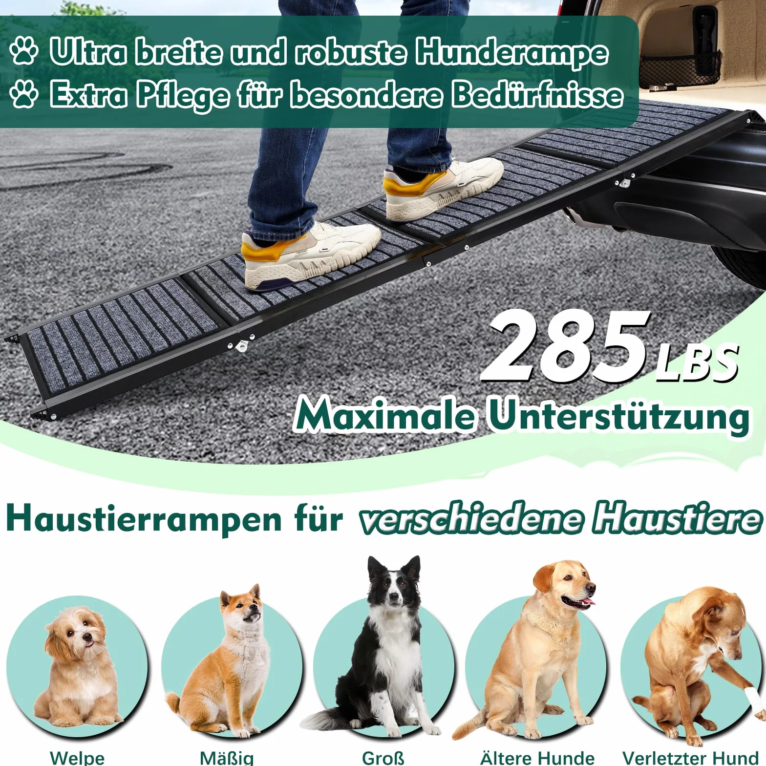 Rampa para perros más larga de 180 cm y más ancha de 50 cm, rampa plegable para autos con alfombra antideslizante, plegable para escalones al aire libre, escalera para perros para autos para perros