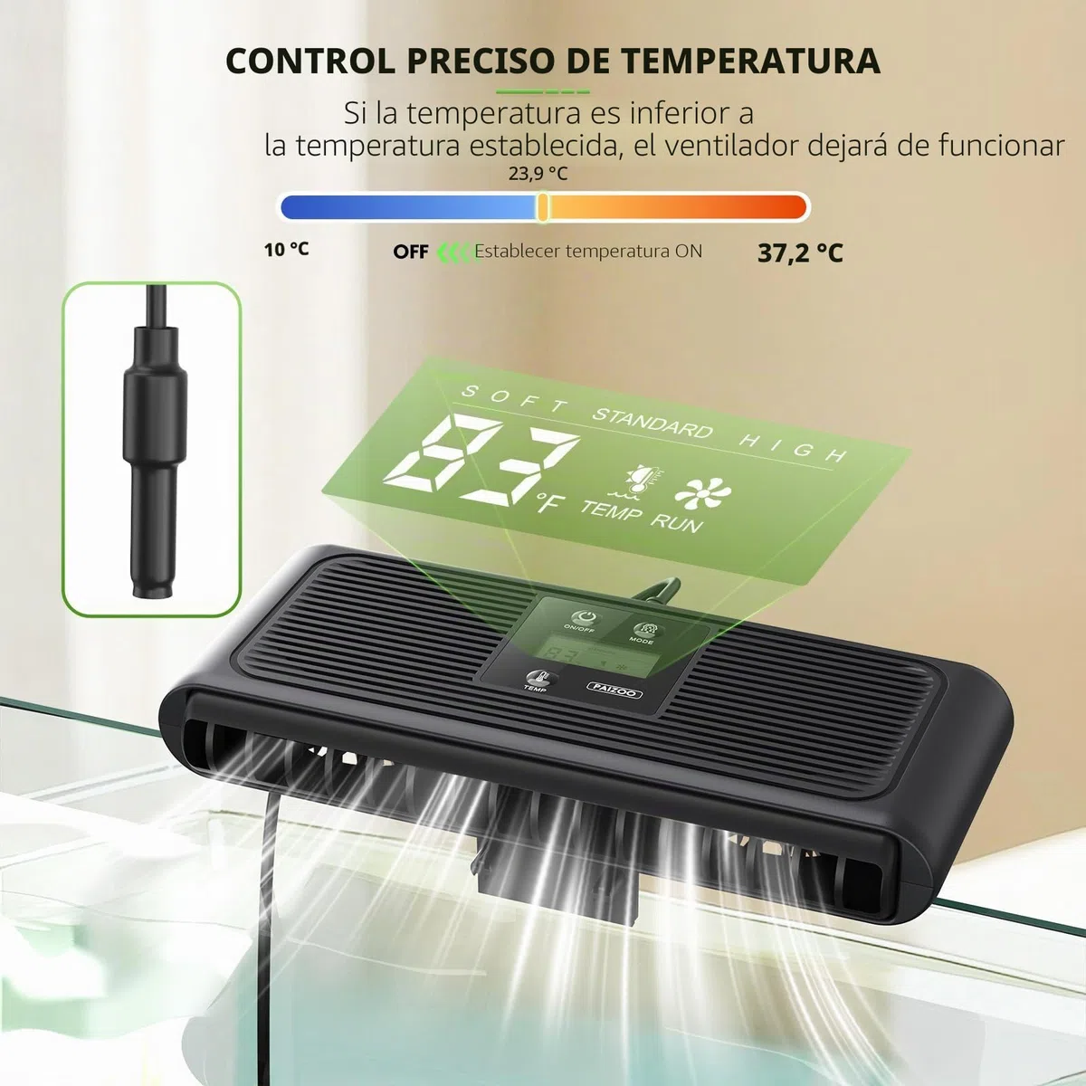 PAIZOO Ventilador enfriador de acuario, control automático de temperatura, ventilador enfriador de tanque de peces para acuario con sonda de temperatura, pantalla LCD, 3 modos de velocidad, enfriador