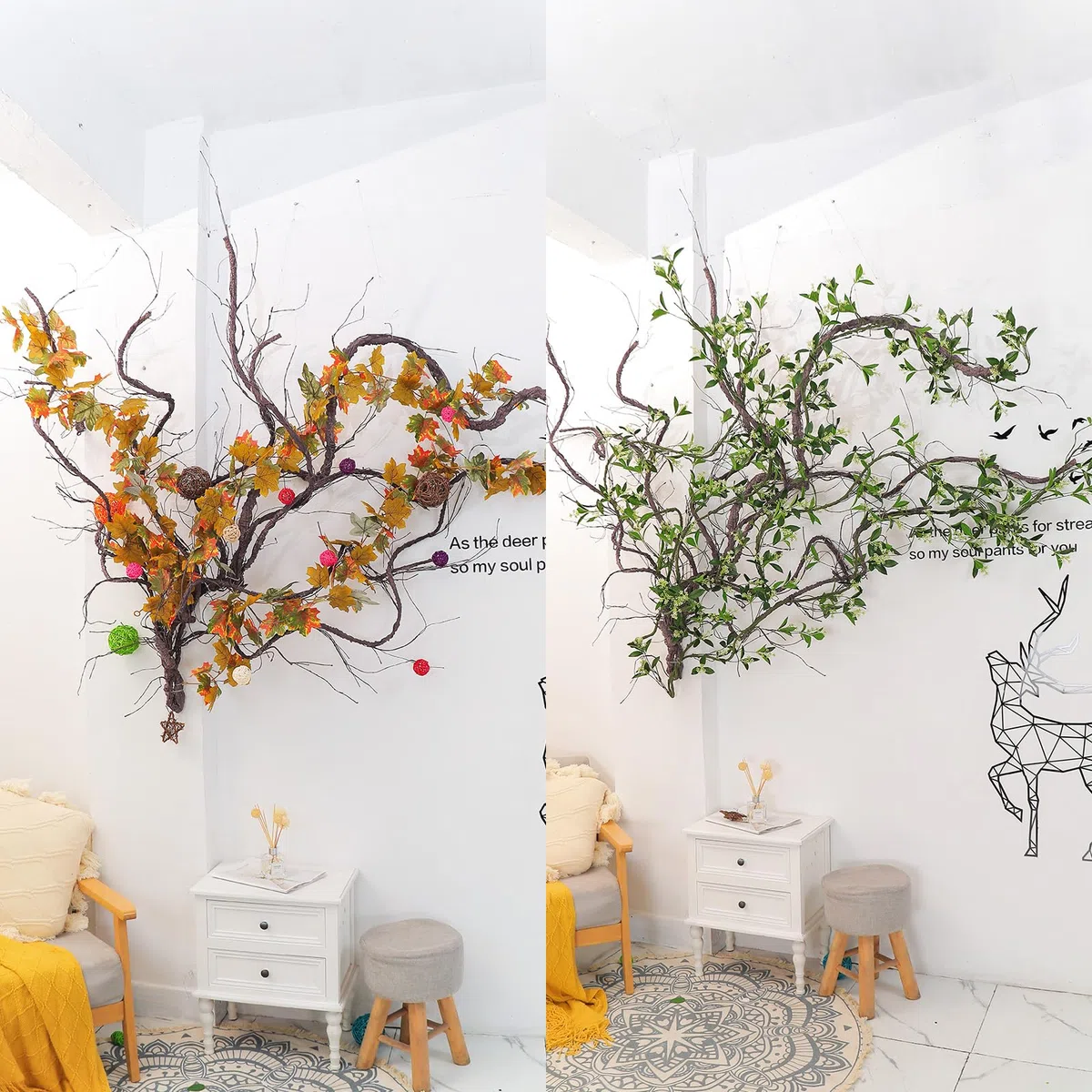 300 cm / 118 pulgadas flexible verde pequeñas ramas artificiales falso tronco Garland guirnalda de vid cerezo flor de vid puerta de entrada reptil hábitat decoración de pared (marrón)